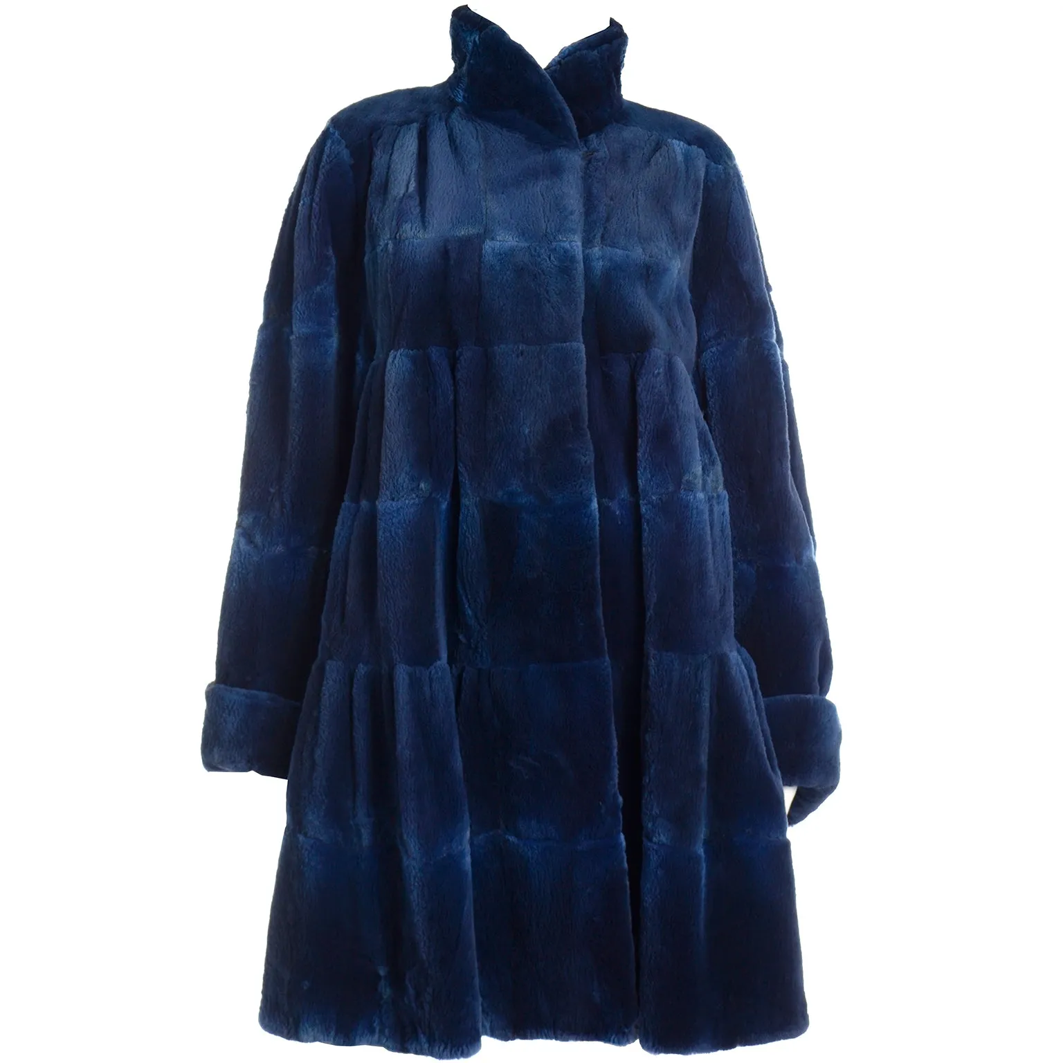 1980s Vintage Evans Collection Blue Sheared Fur Swing Coat