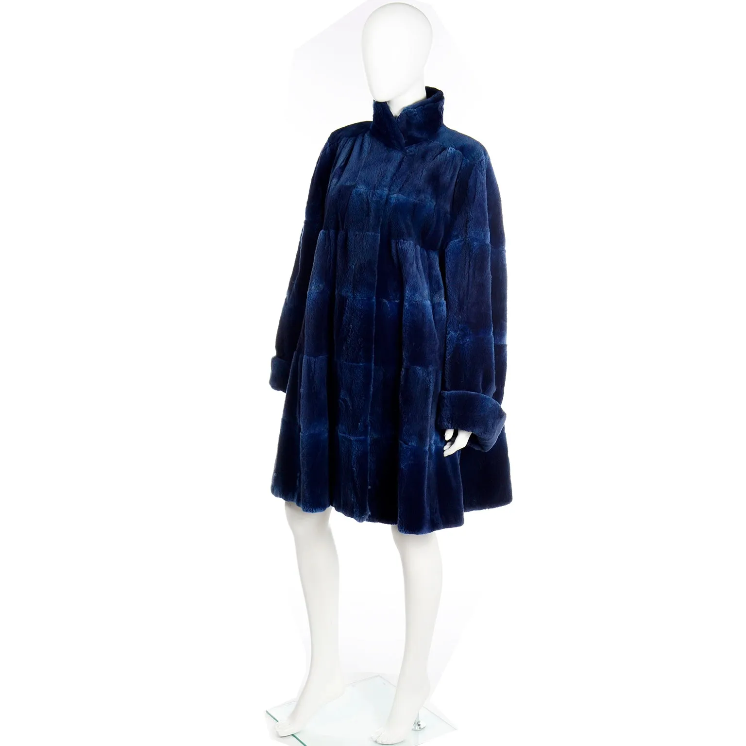 1980s Vintage Evans Collection Blue Sheared Fur Swing Coat