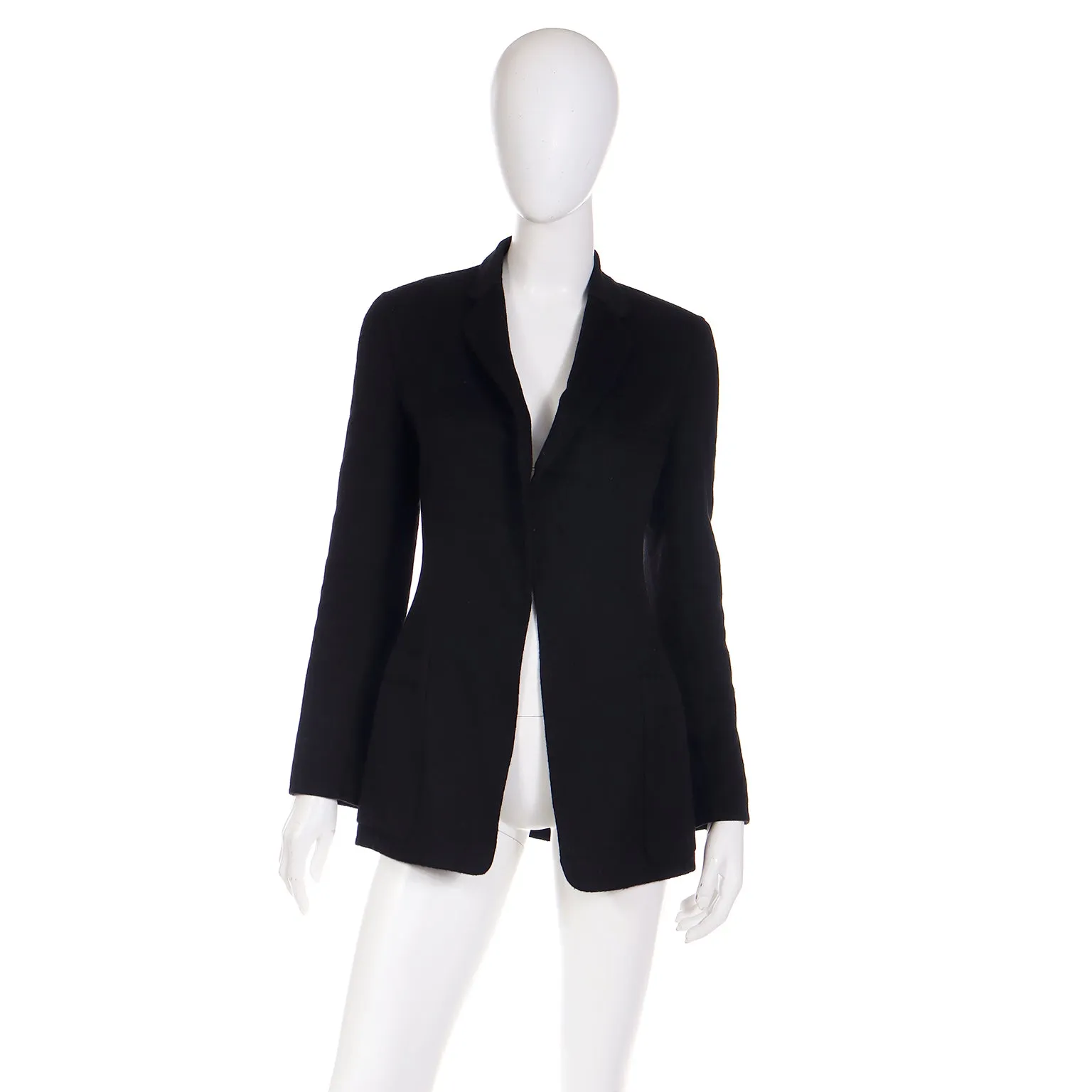 2000s Donna Karan Black Cashmere Open Front Blazer Jacket