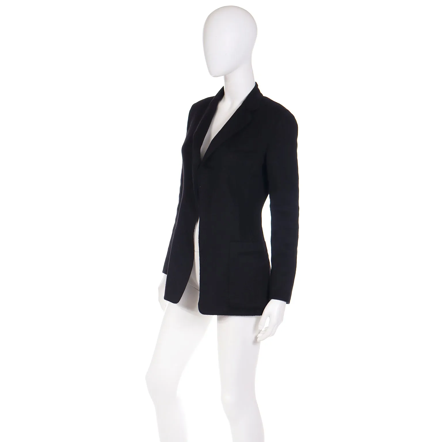 2000s Donna Karan Black Cashmere Open Front Blazer Jacket