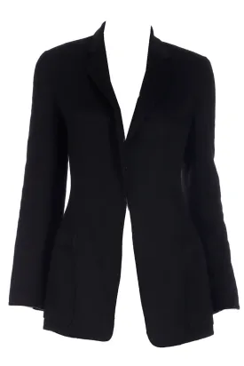 2000s Donna Karan Black Cashmere Open Front Blazer Jacket