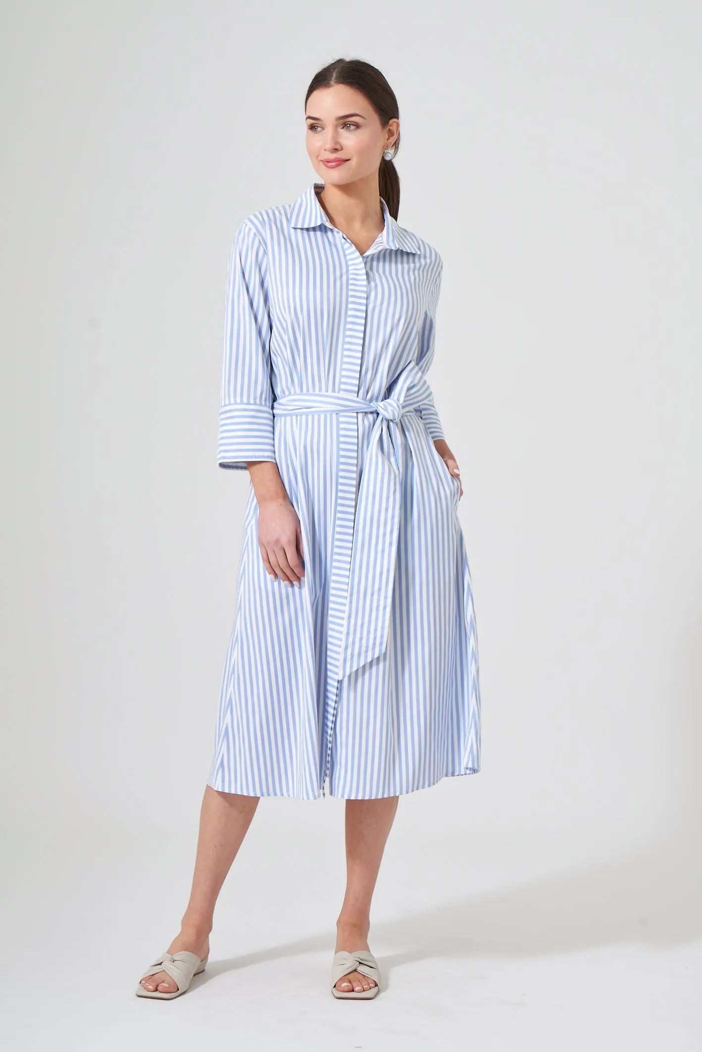 47" Striped Belted Dress