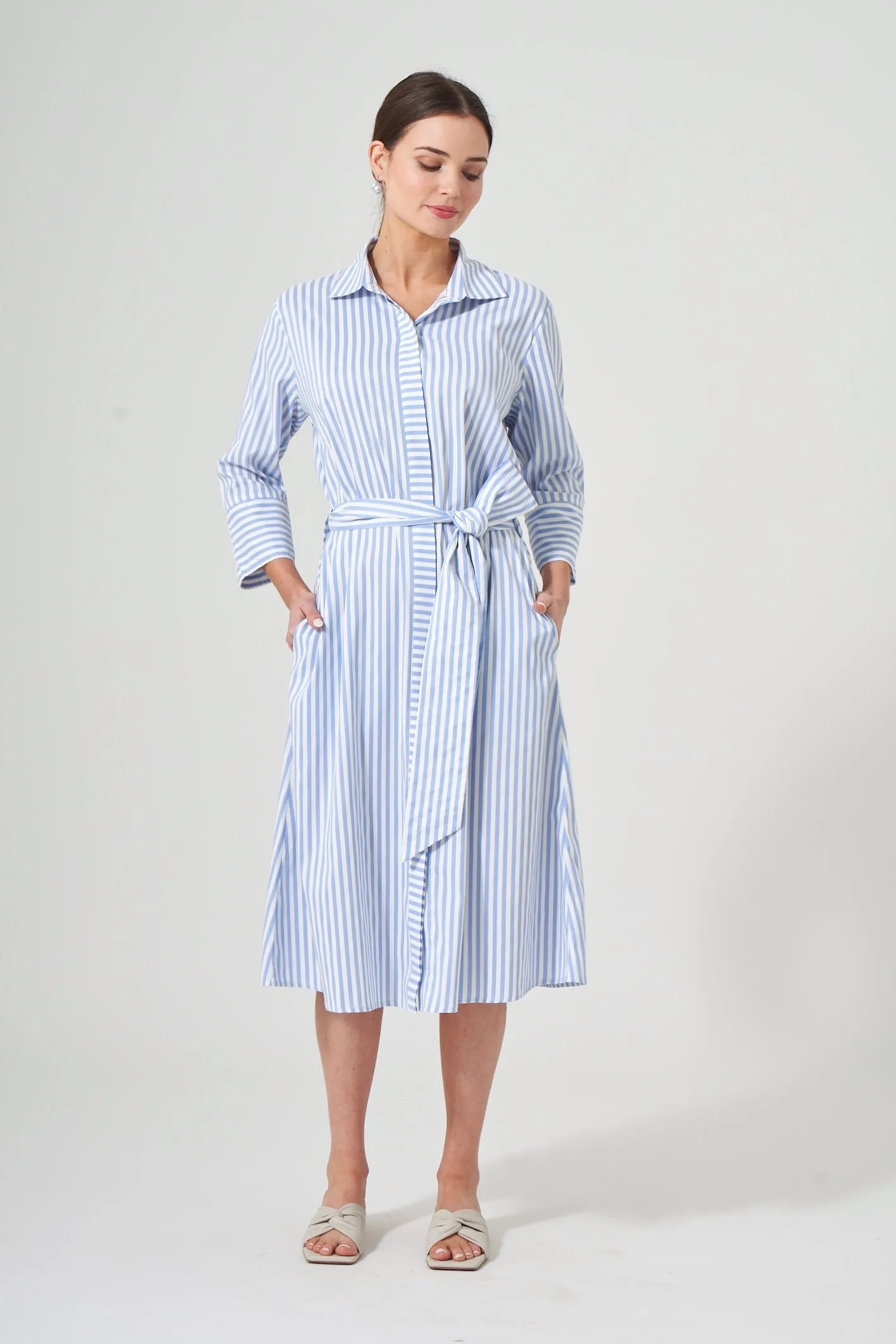 47" Striped Belted Dress