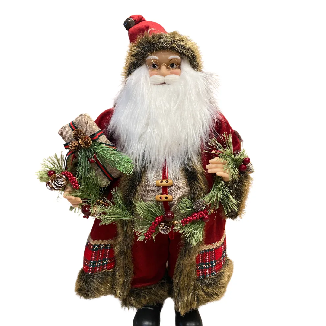 75cm Traditional Santa Claus holding a Garland and Present