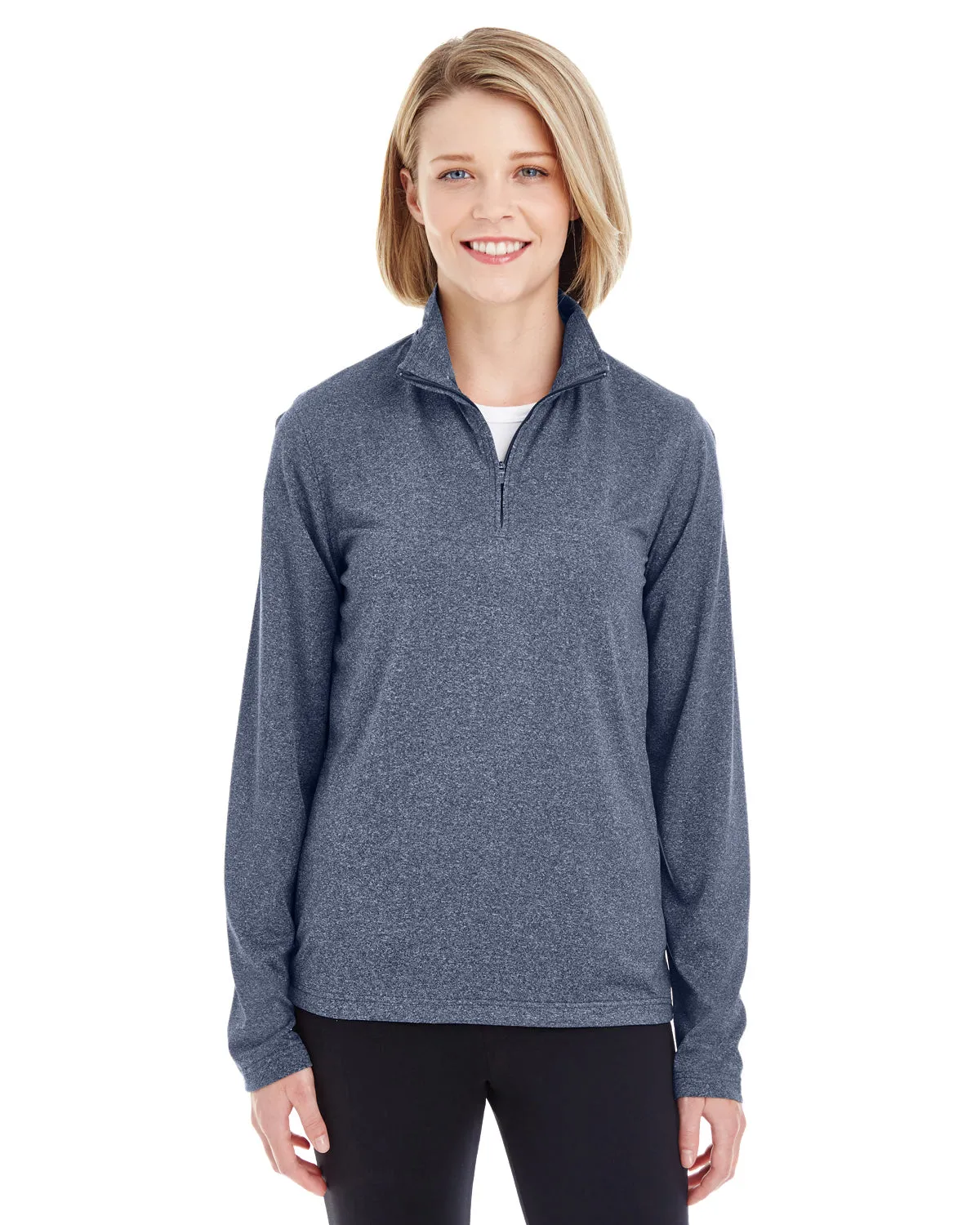 8618W UltraClub Ladies' Cool & Dry Heathered Performance Quarter-Zip