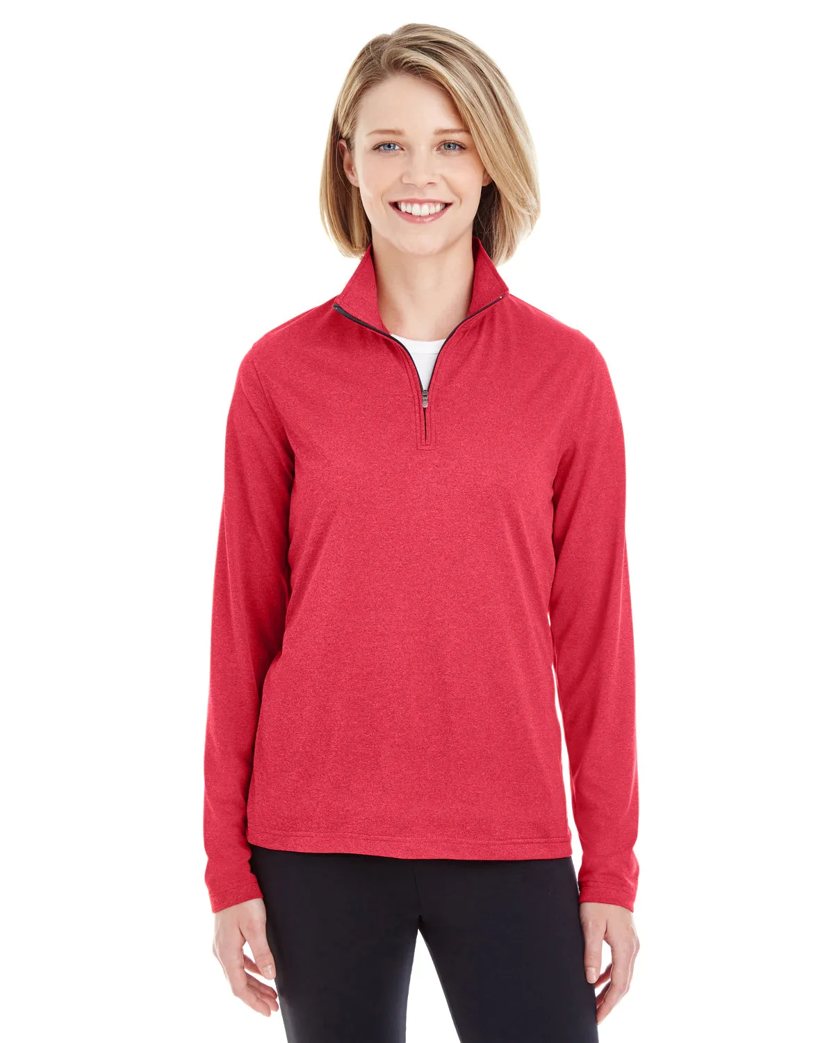 8618W UltraClub Ladies' Cool & Dry Heathered Performance Quarter-Zip