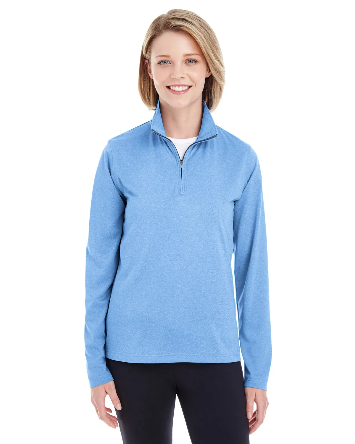 8618W UltraClub Ladies' Cool & Dry Heathered Performance Quarter-Zip