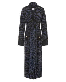 Abstract Check Hari Merino Jacquard Smoking Robe