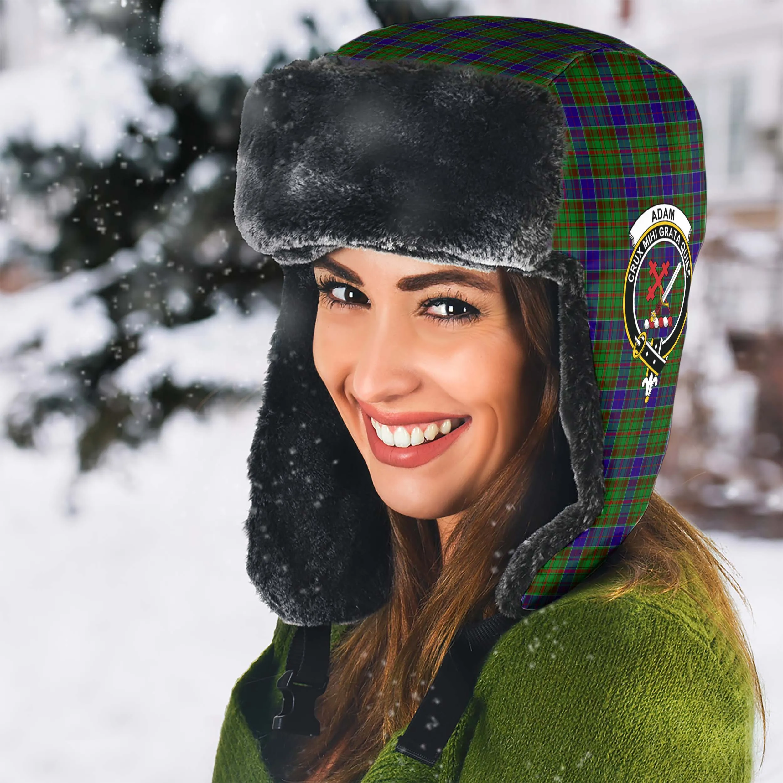 Adam Tartan Winter Trapper Hat with Family Crest