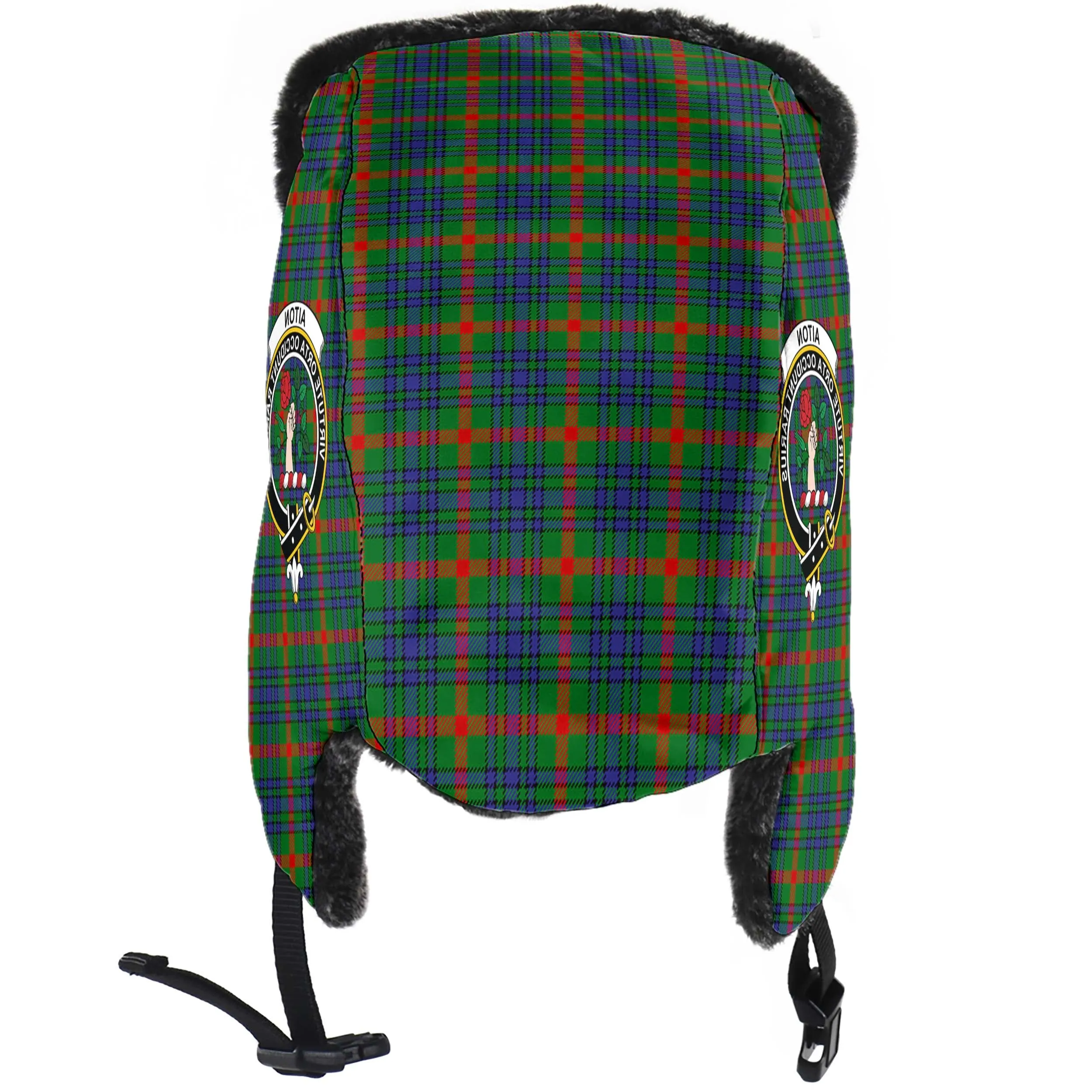 Aiton Tartan Winter Trapper Hat with Family Crest