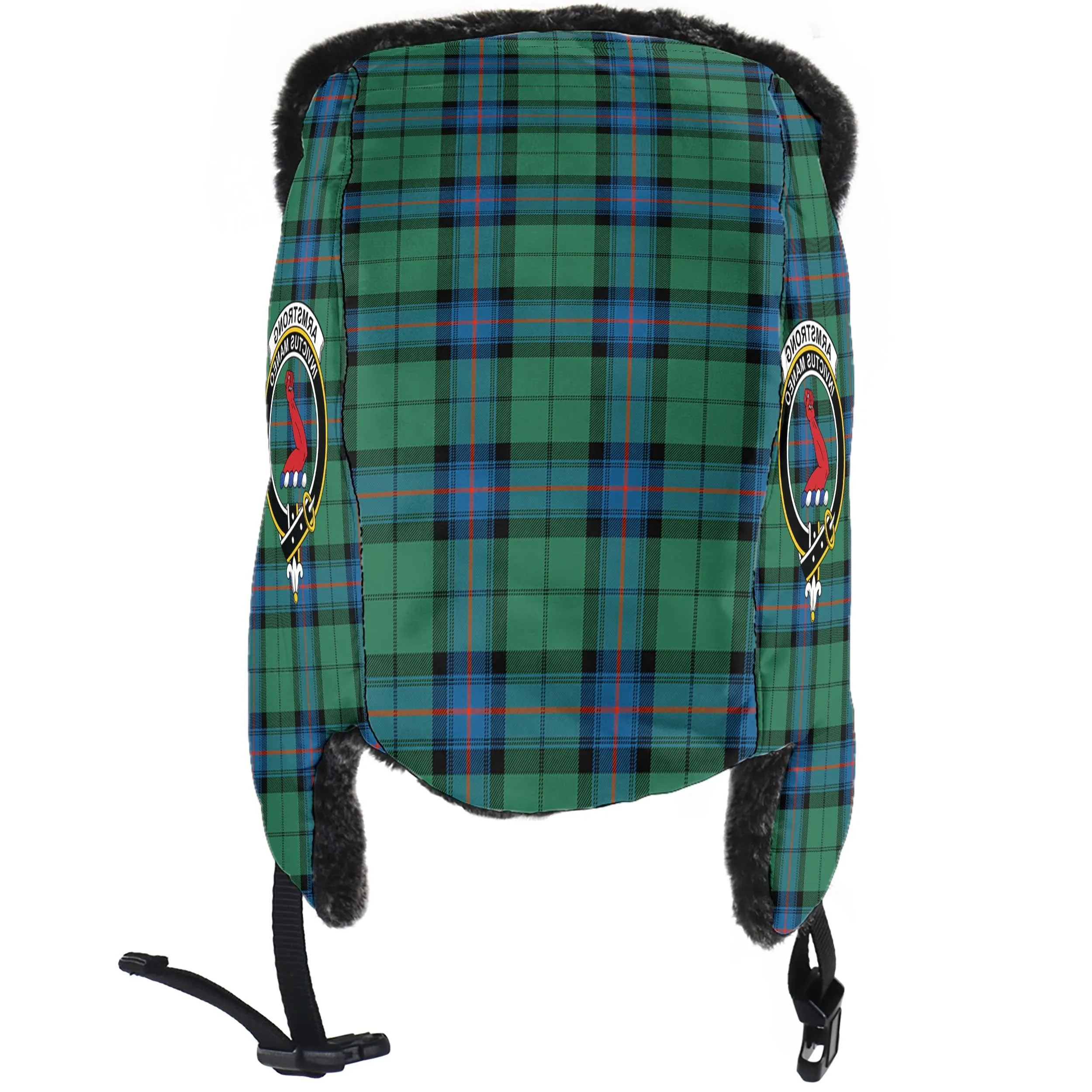 Armstrong Ancient Tartan Winter Trapper Hat with Family Crest