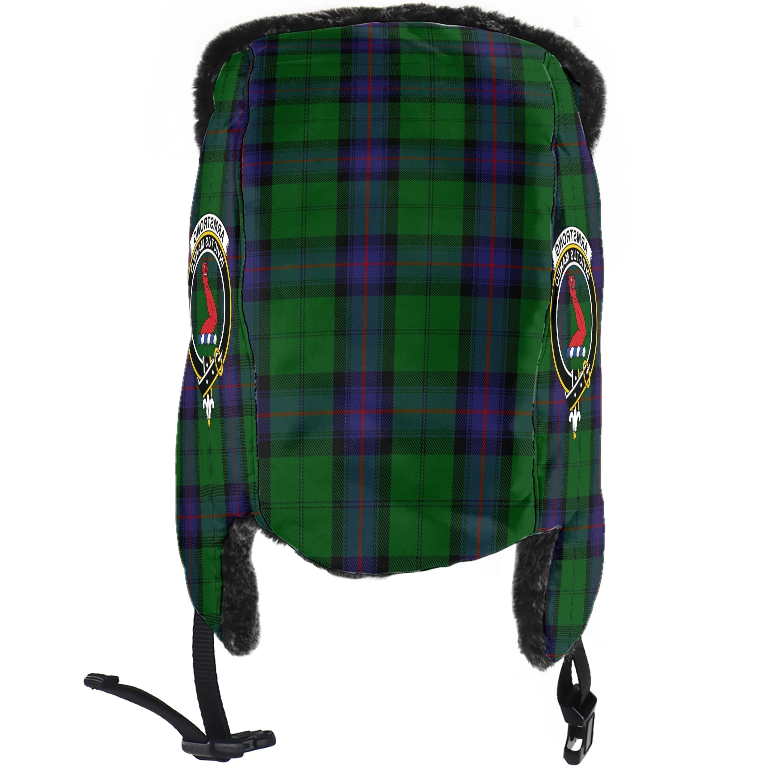 Armstrong Tartan Winter Trapper Hat with Family Crest