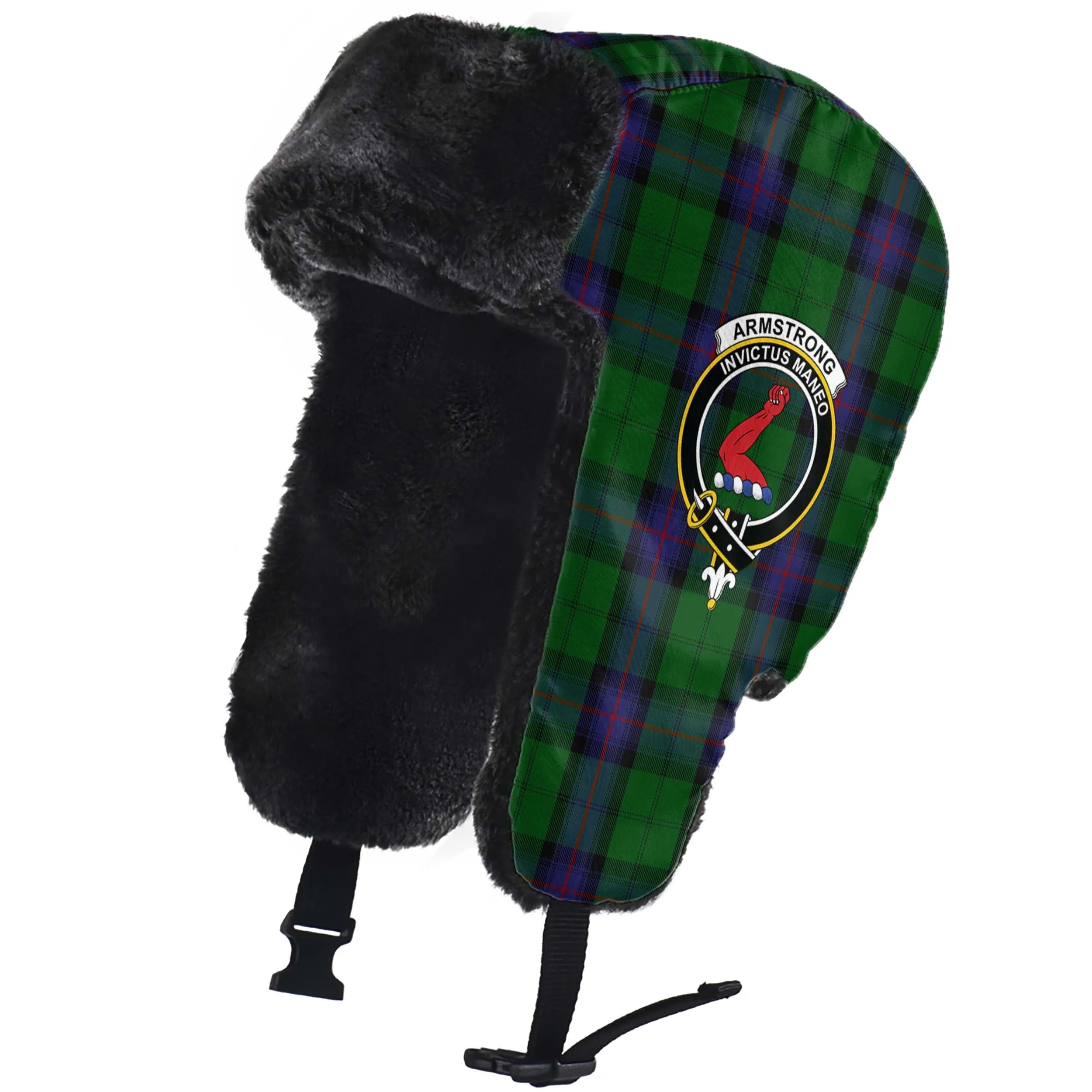 Armstrong Tartan Winter Trapper Hat with Family Crest