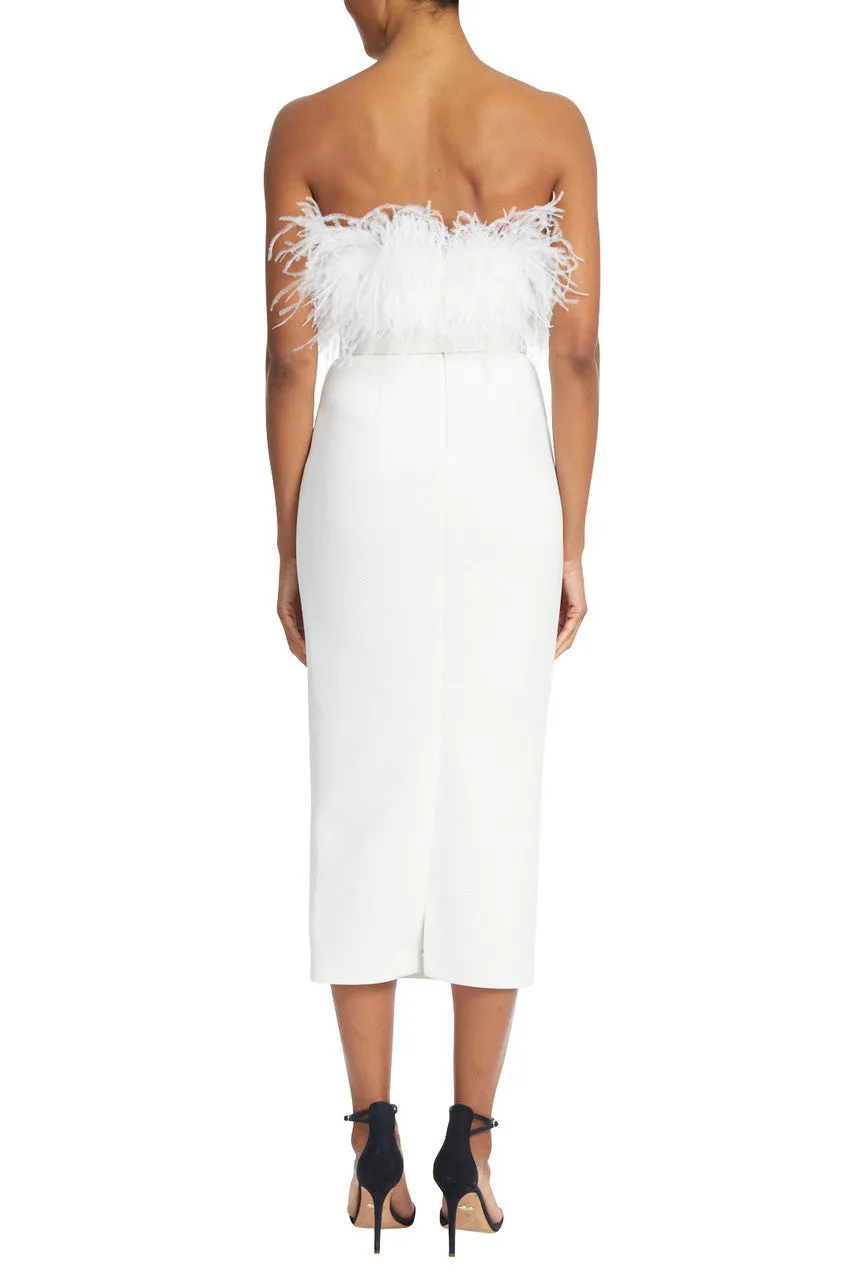 Badgley Mischka Feather Belted Midi Dress