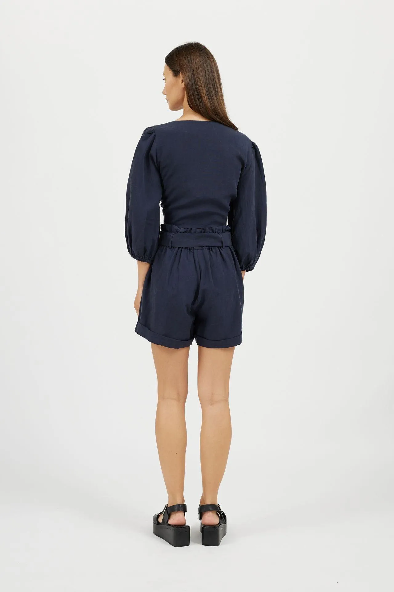 Bamboo High-Rise Belted Linen Shorts