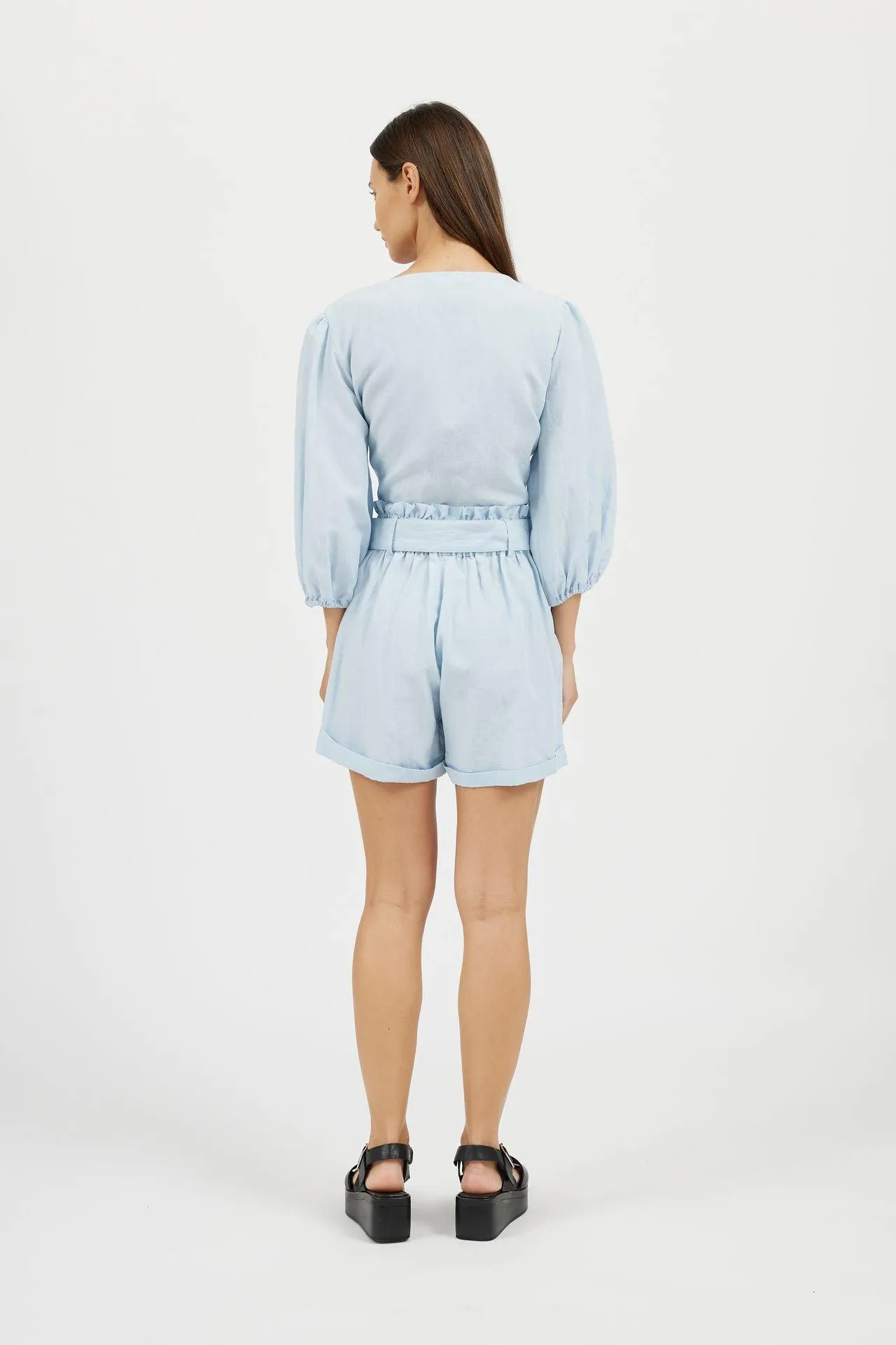 Bamboo High-Rise Belted Linen Shorts