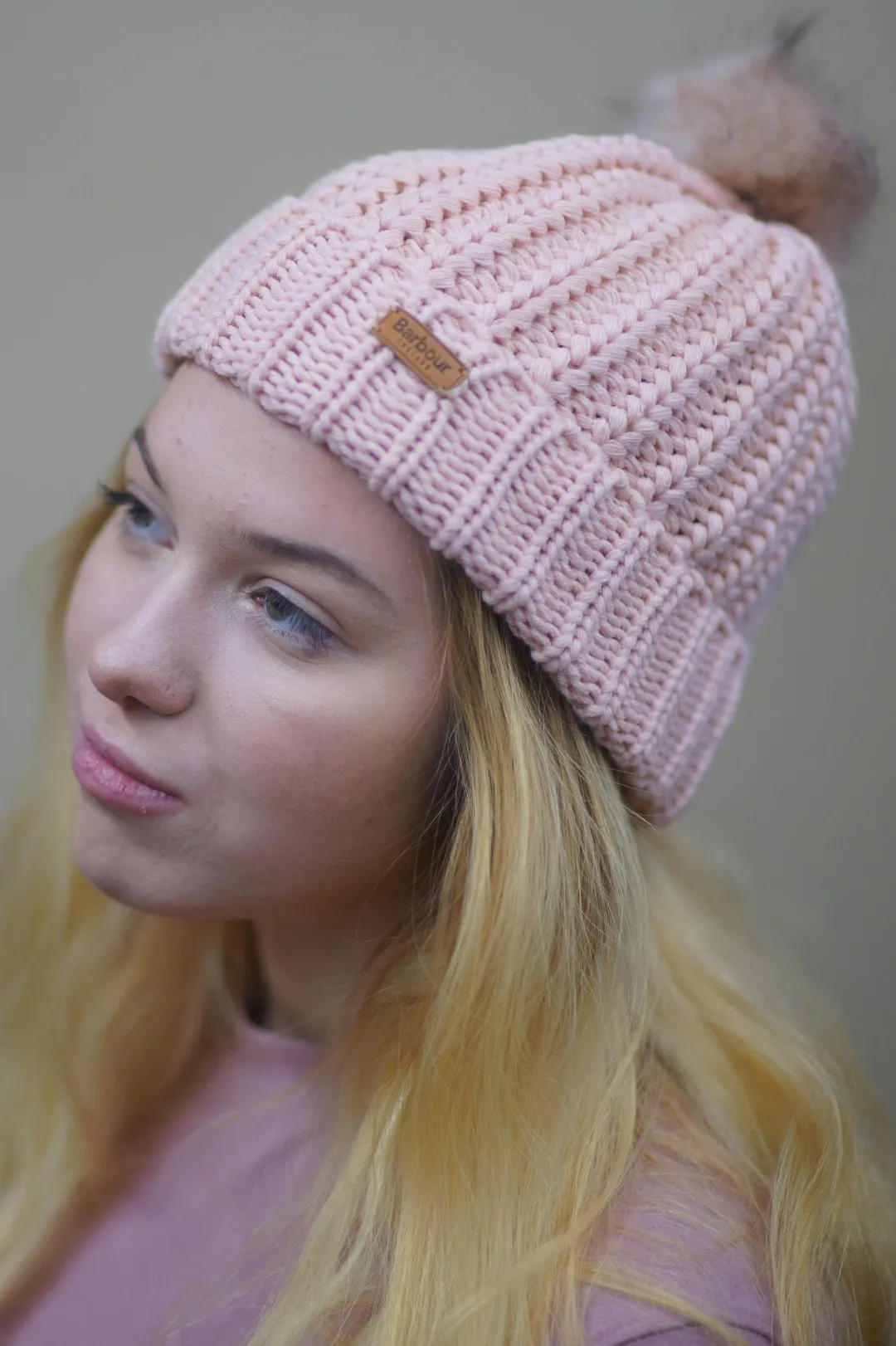 Barbour Beanie - Saltburn Pom Pom Bobble Beanie - Pink LHA0336PI151