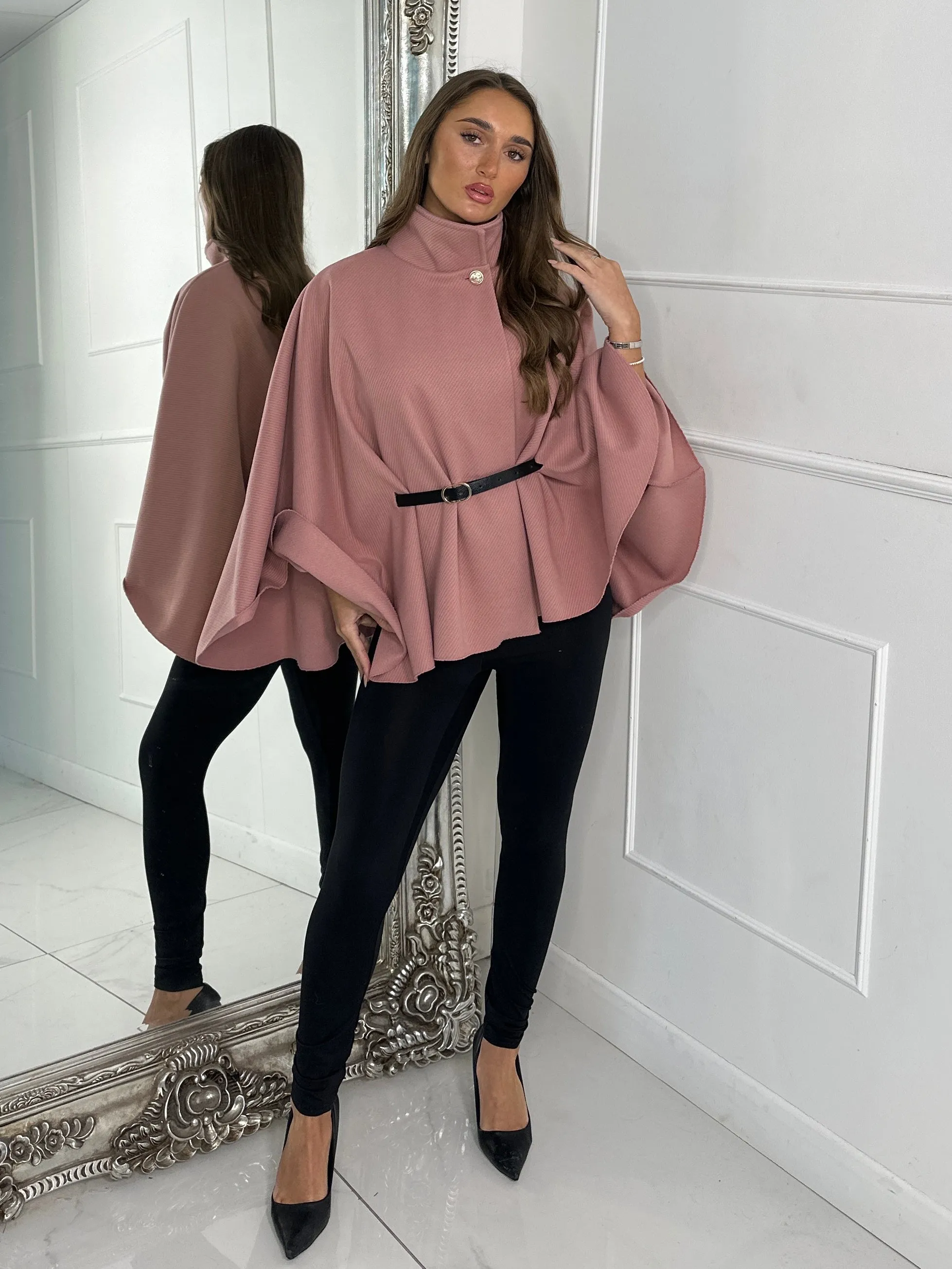 Belted Cape Jacket - Dusty Pink