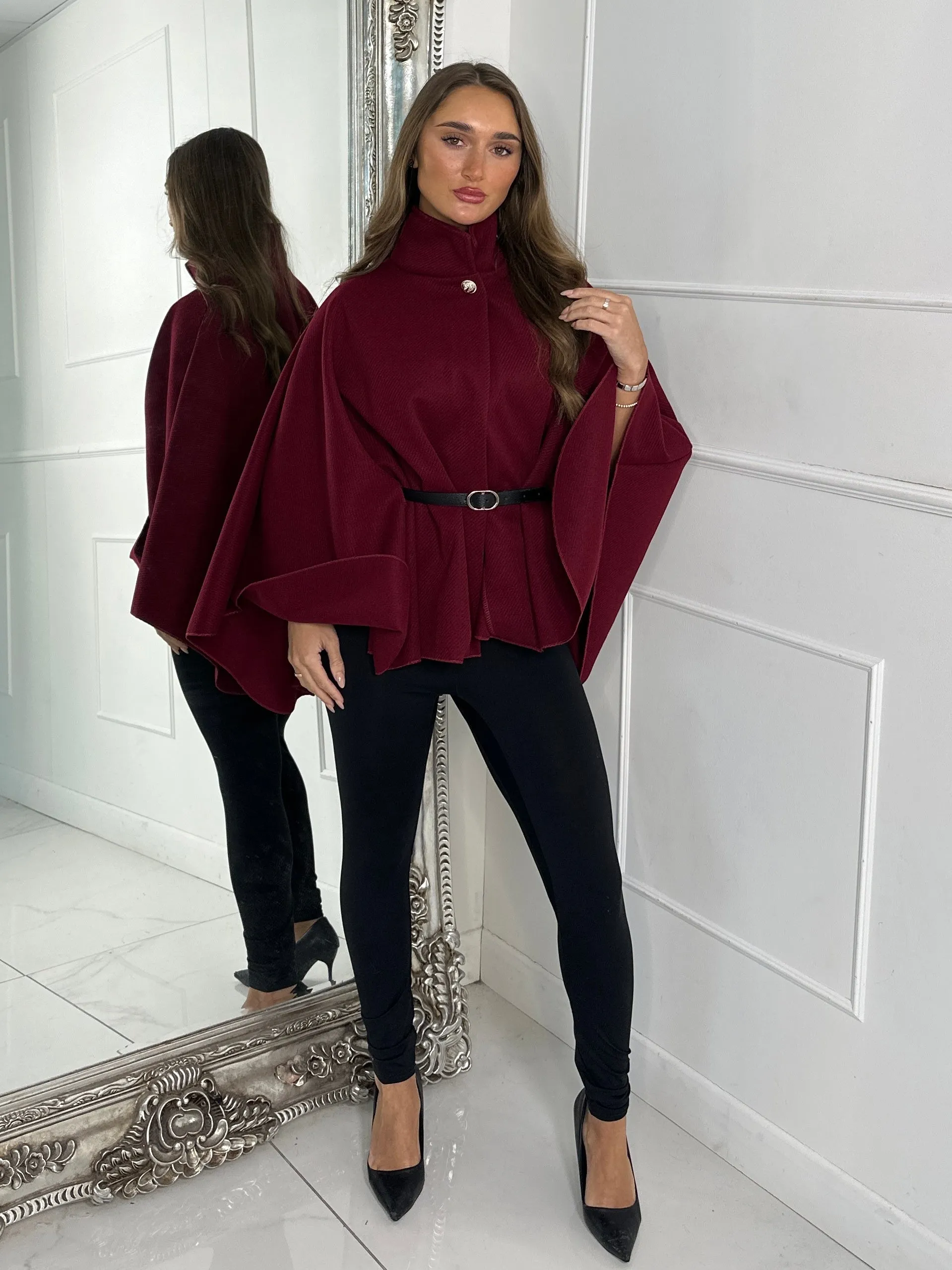 Belted Cape Jacket - Wine