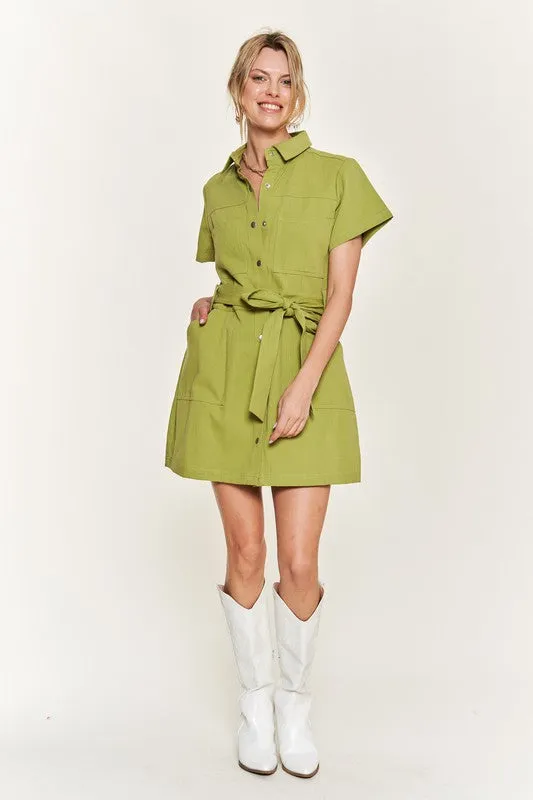 Belted cotton short dress - ONLINE EXCLUSIVE