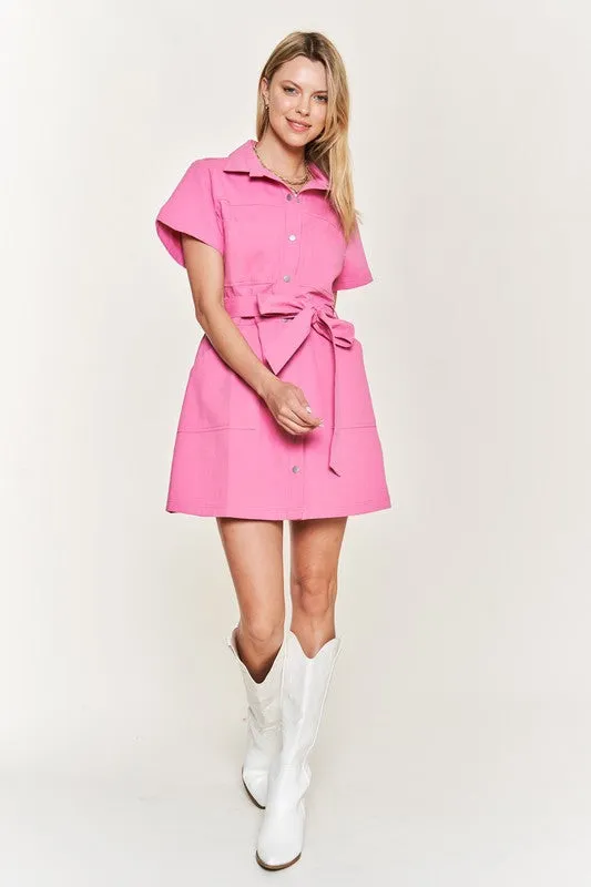 Belted cotton short dress - ONLINE EXCLUSIVE