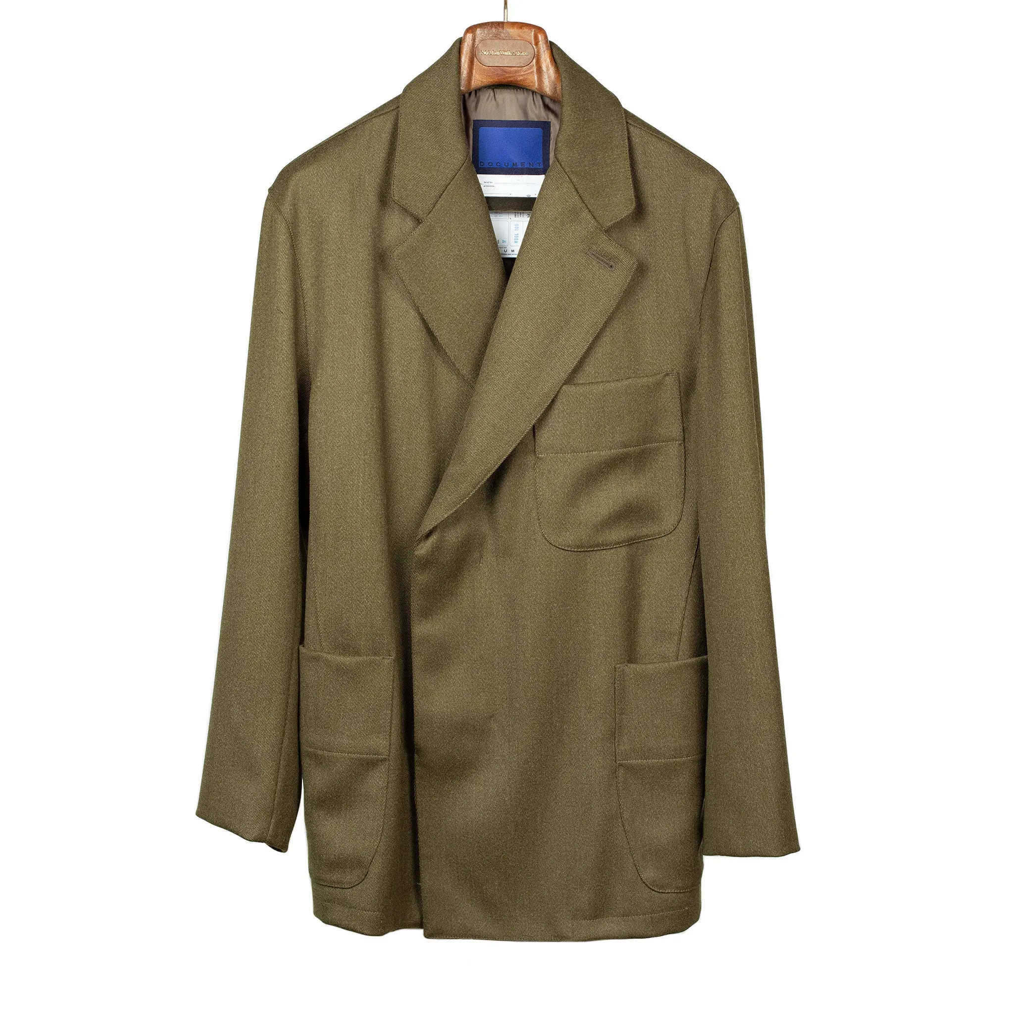 Belted jacket in olive green Italian wool whipcord