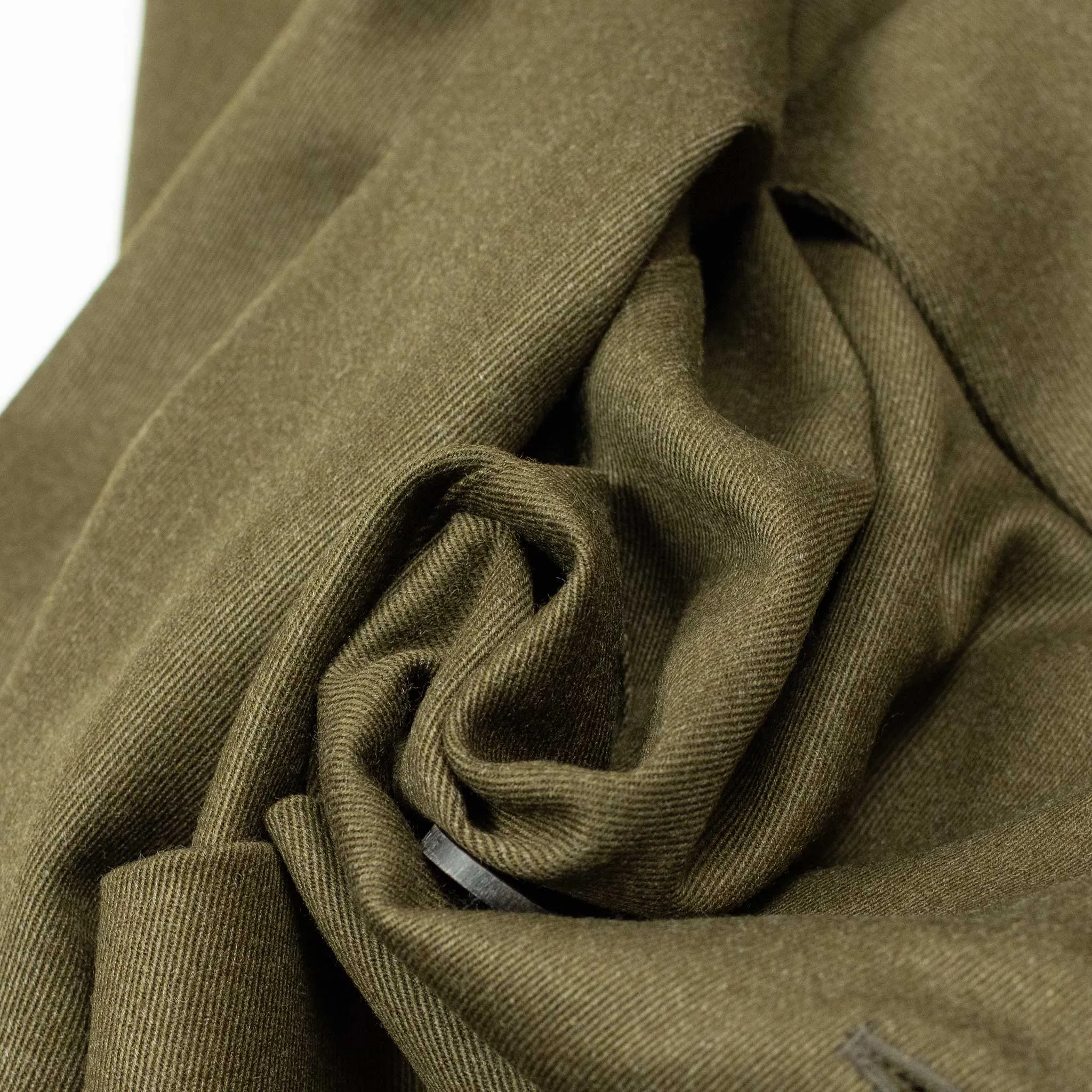 Belted jacket in olive green Italian wool whipcord