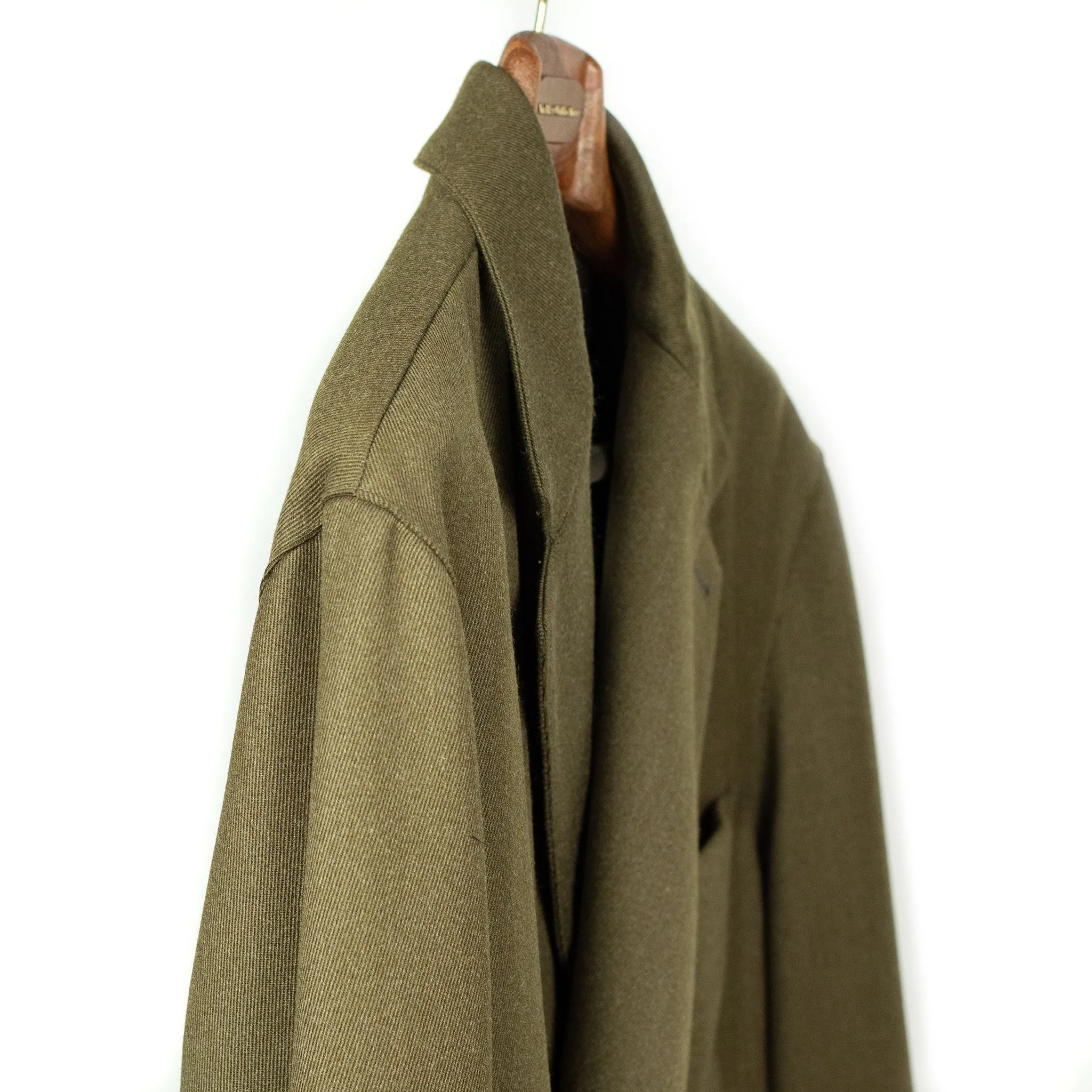 Belted jacket in olive green Italian wool whipcord