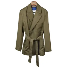 Belted jacket in olive green Italian wool whipcord