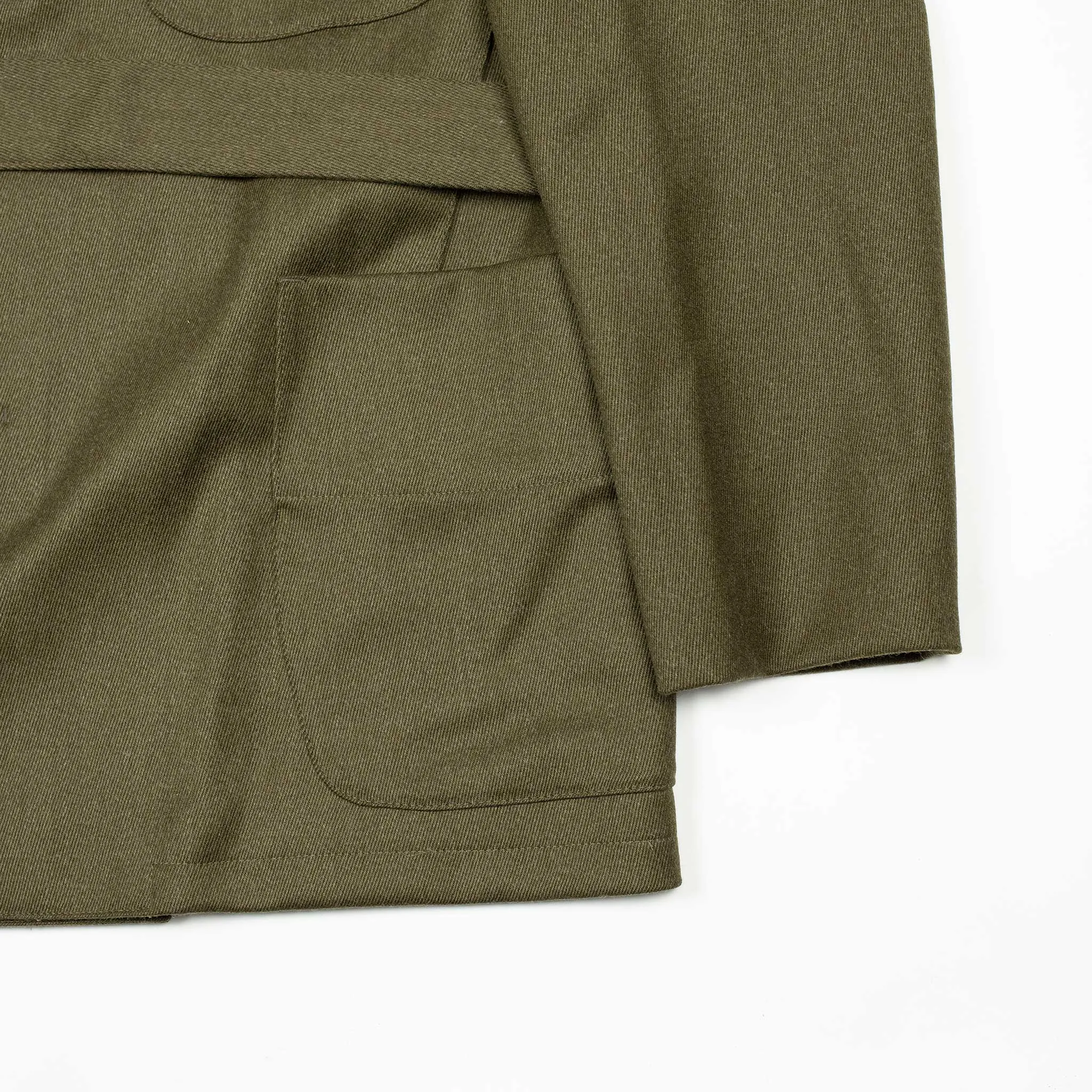 Belted jacket in olive green Italian wool whipcord