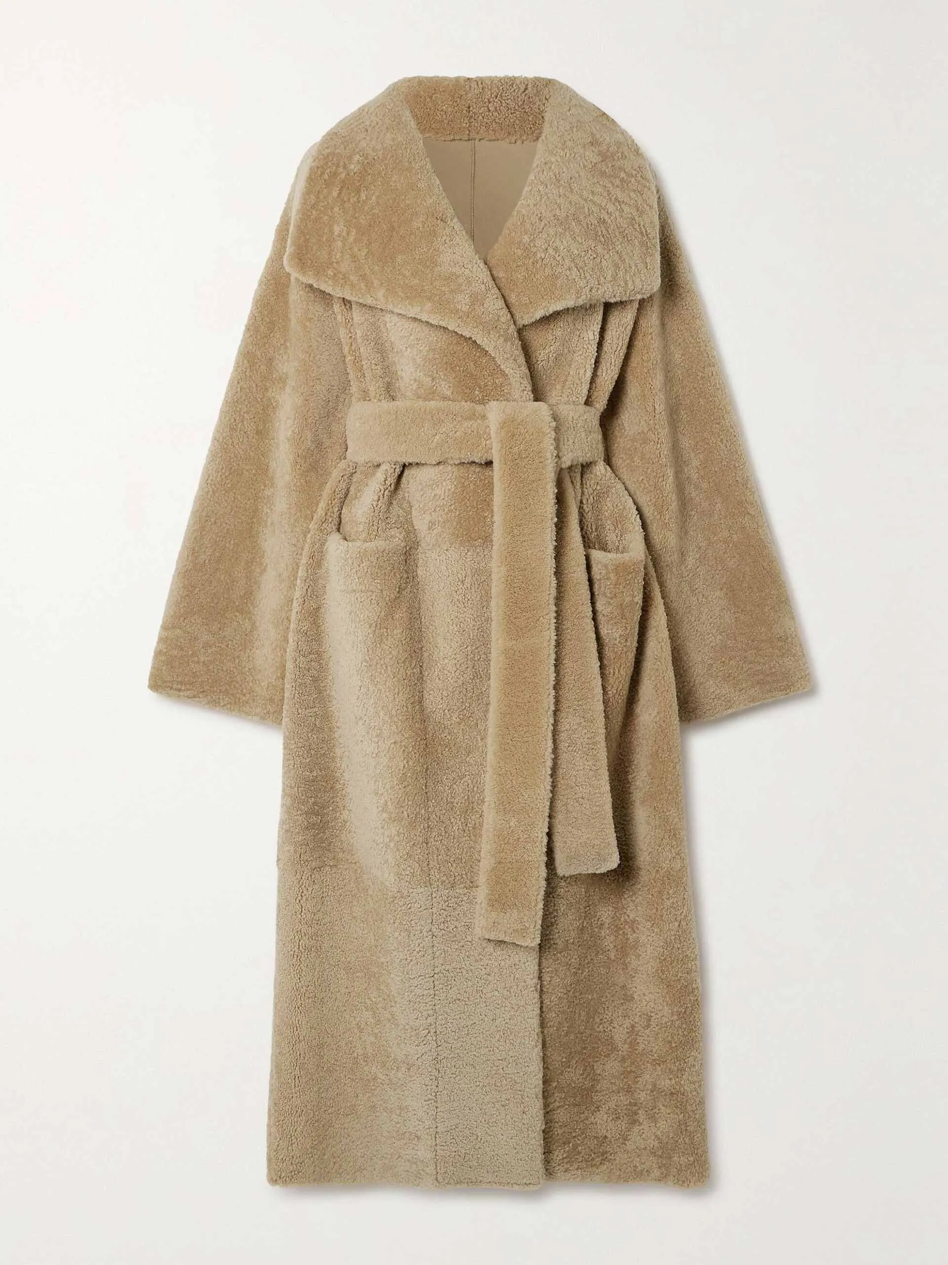 Belted shearling coat