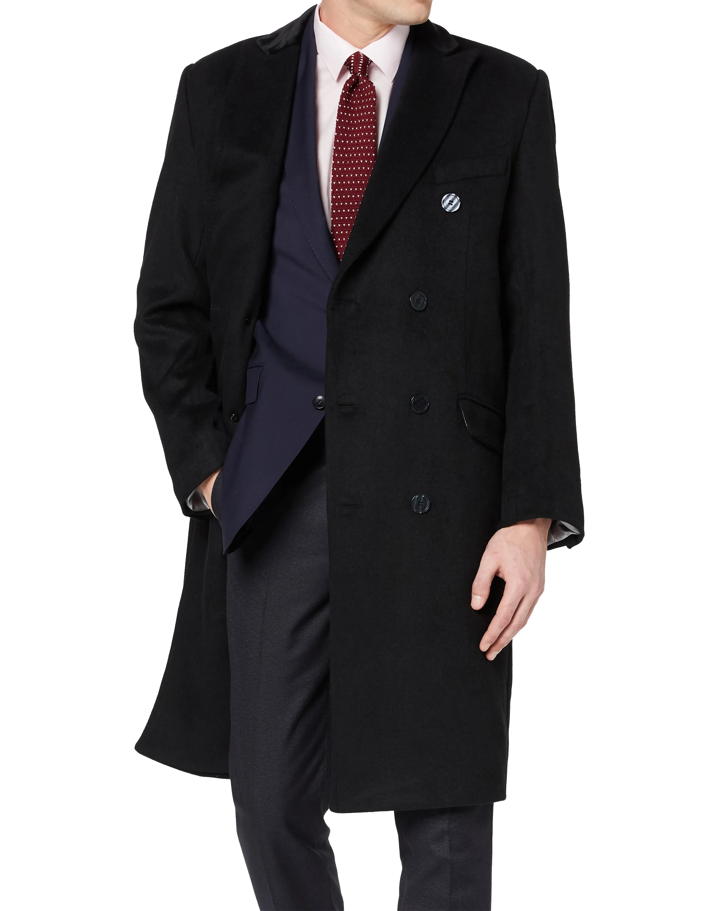 Black Double Breasted Wool Cashmere Overcoat