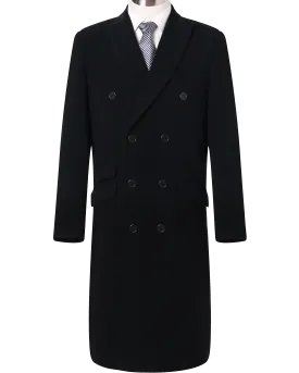 Black Double Breasted Wool Cashmere Overcoat