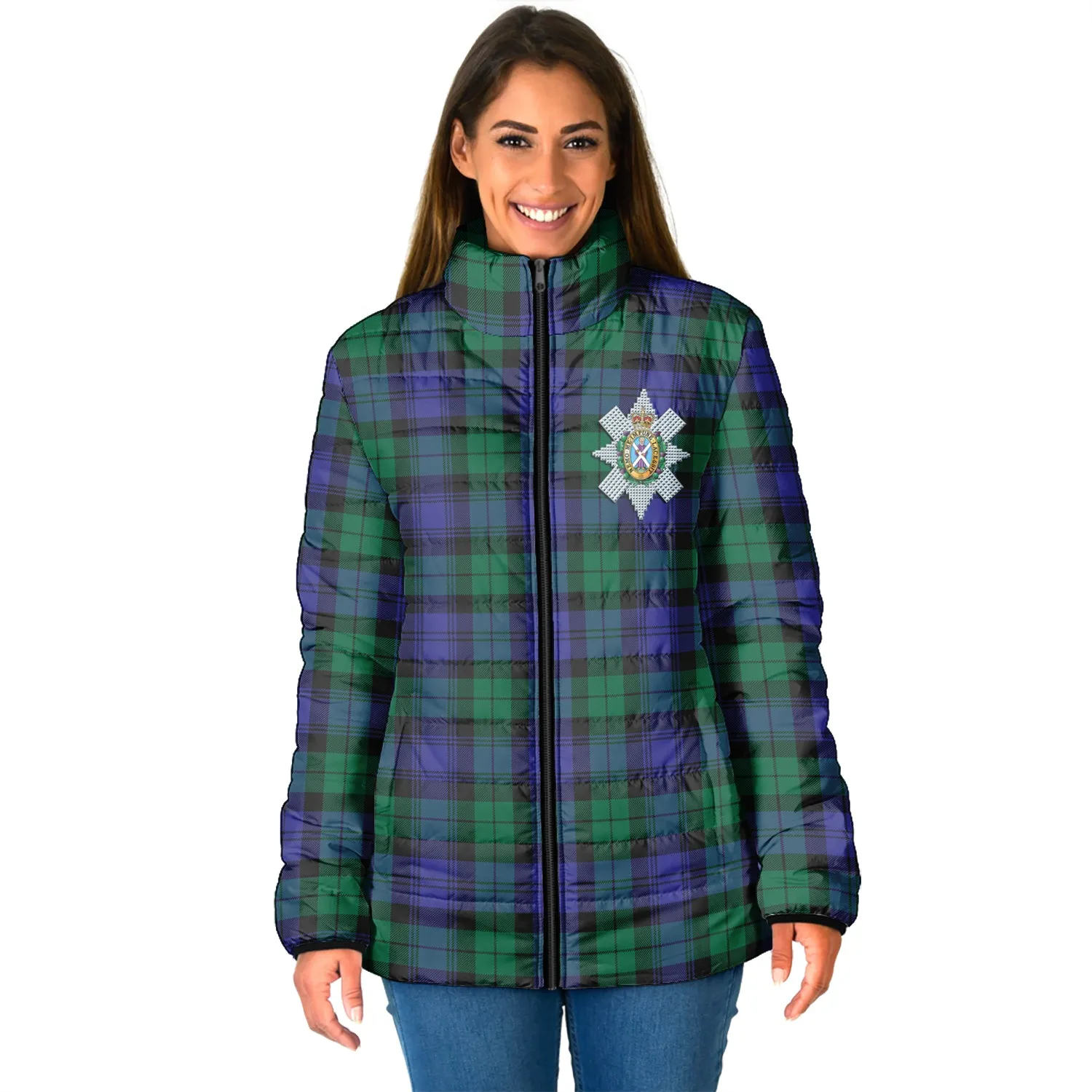 Black Watch Modern Tartan Padded Jacket with Family Crest