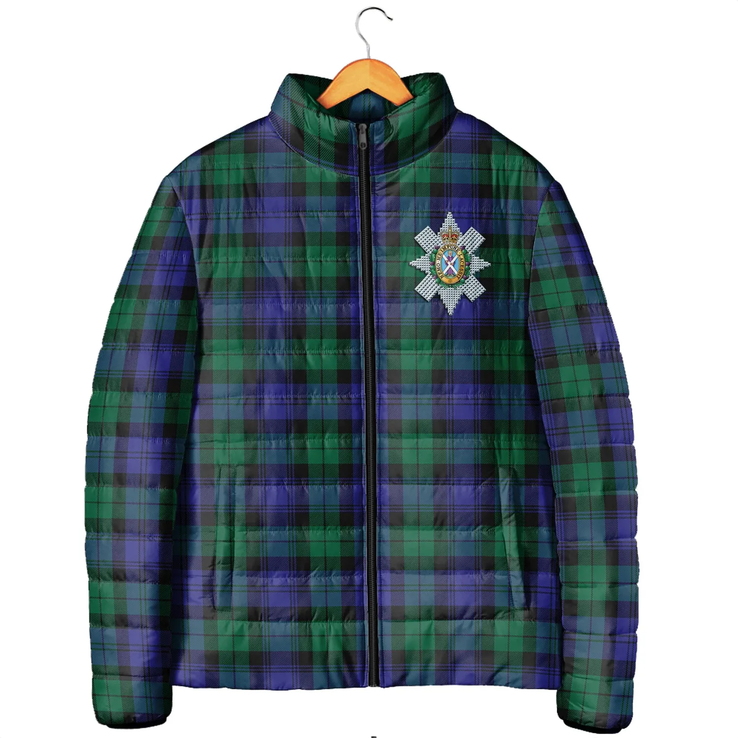 Black Watch Modern Tartan Padded Jacket with Family Crest