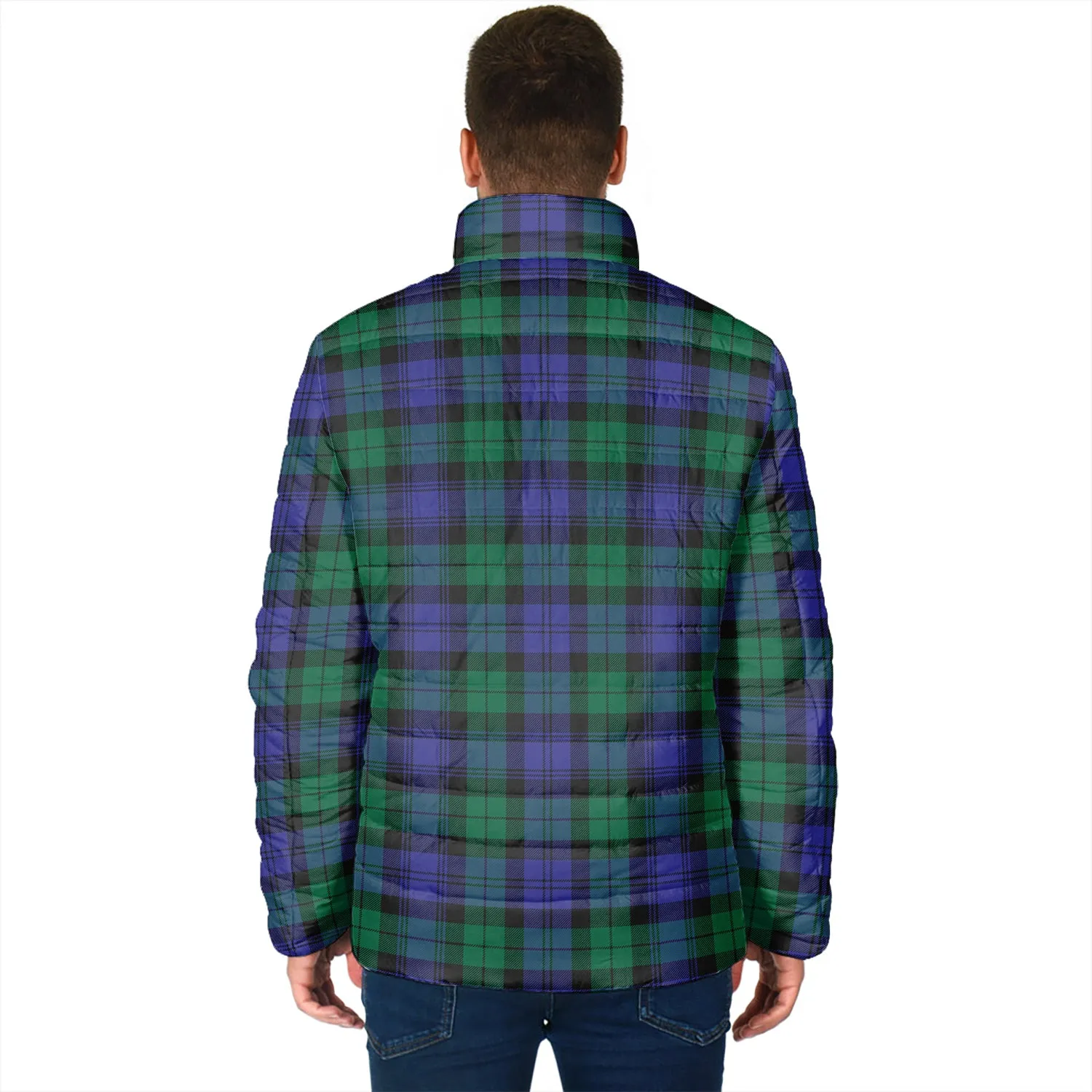 Black Watch Modern Tartan Padded Jacket with Family Crest