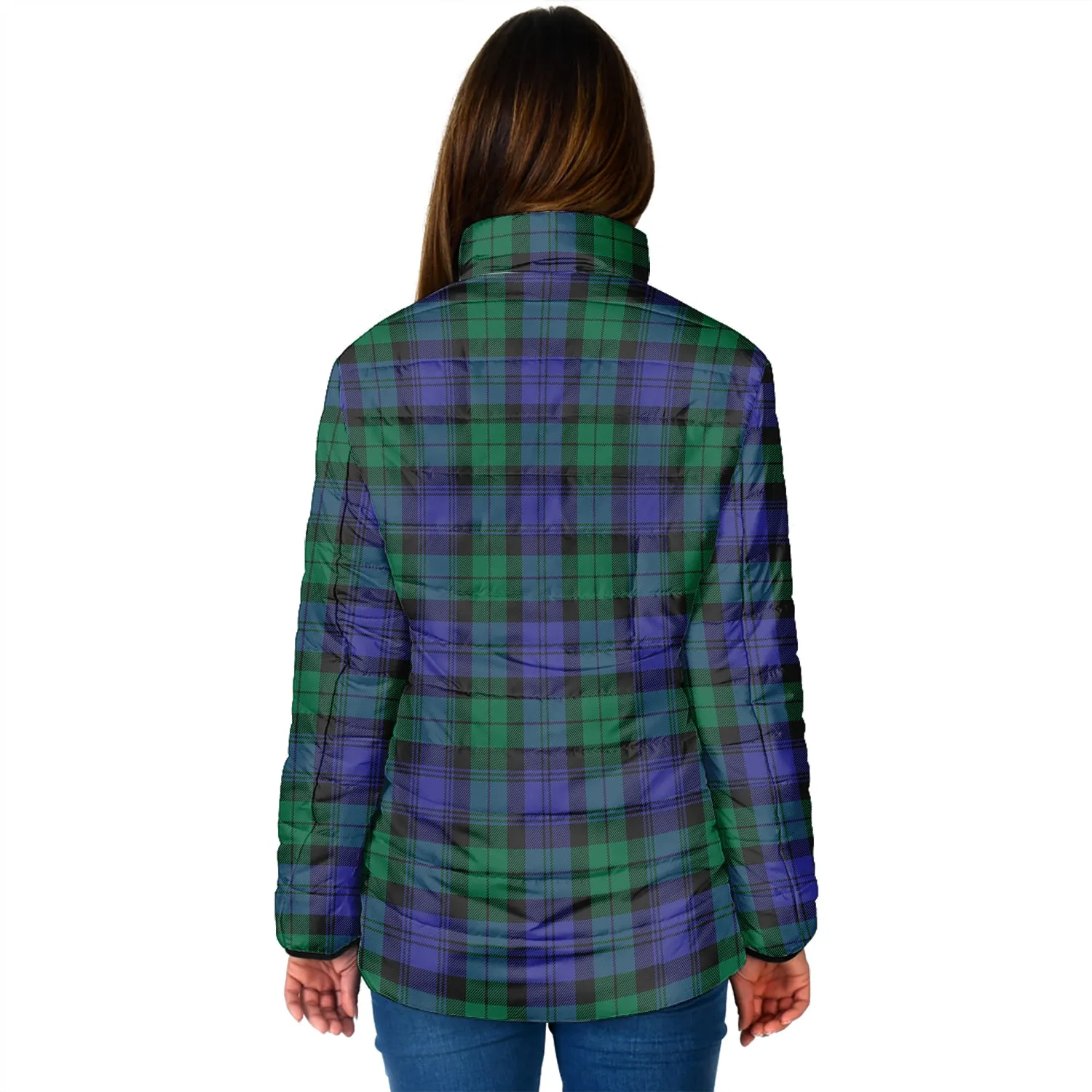 Black Watch Modern Tartan Padded Jacket with Family Crest