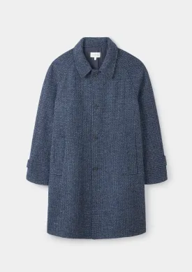 Blue Basketweave Harris Tweed Wool Overcoat