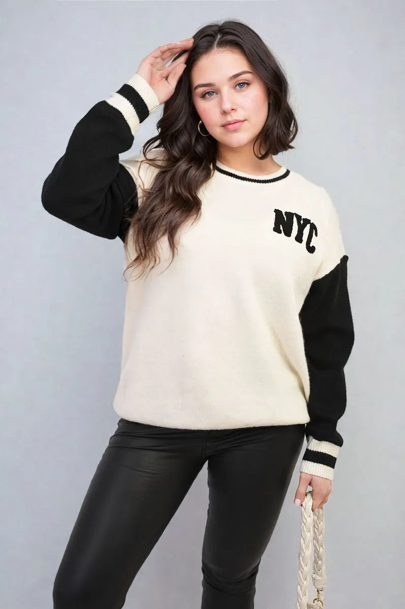 Brooklyn NYC Print Long Sleeve Knitted Jumper