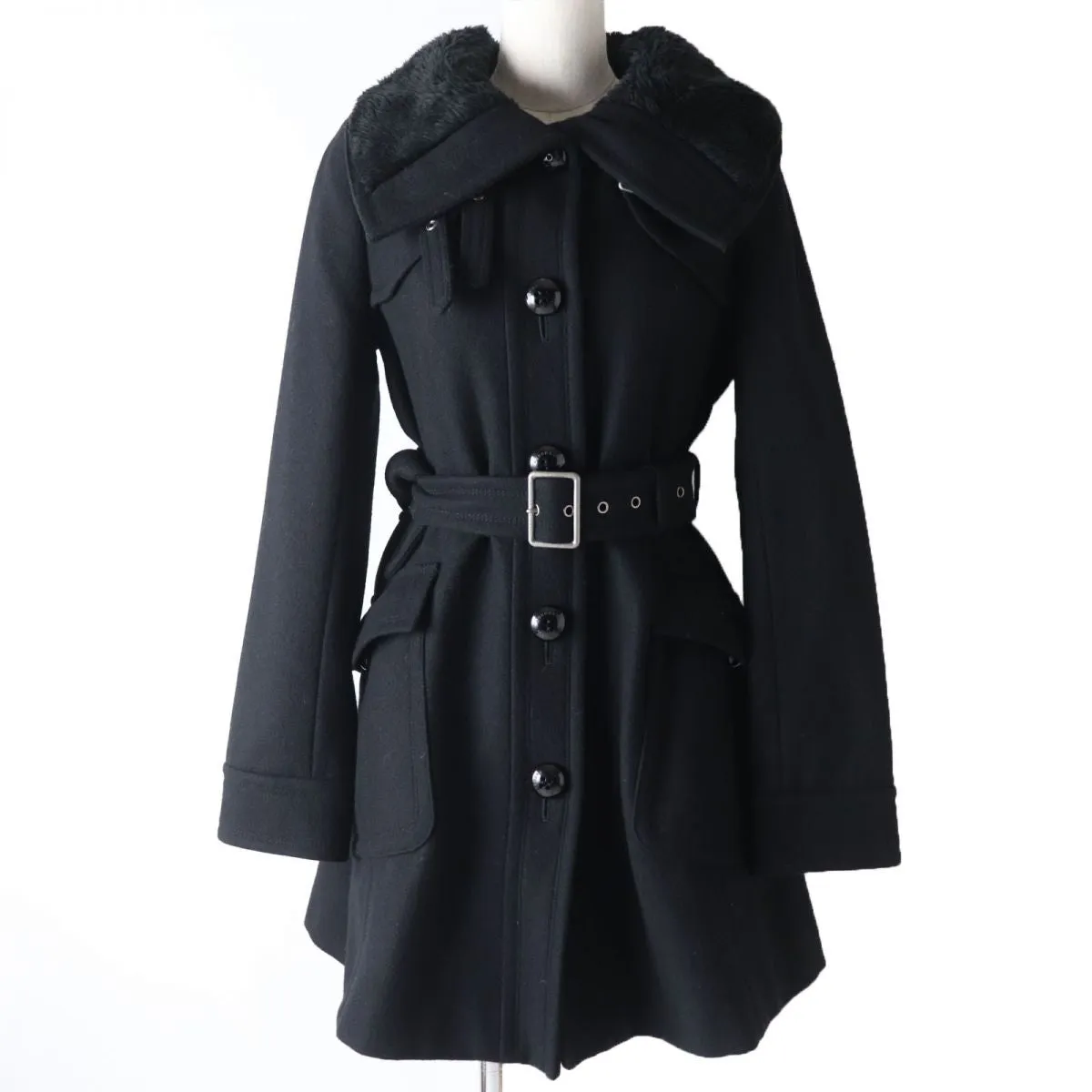 Burberry Blue Label Wool Belted Coat, Black, Size 40