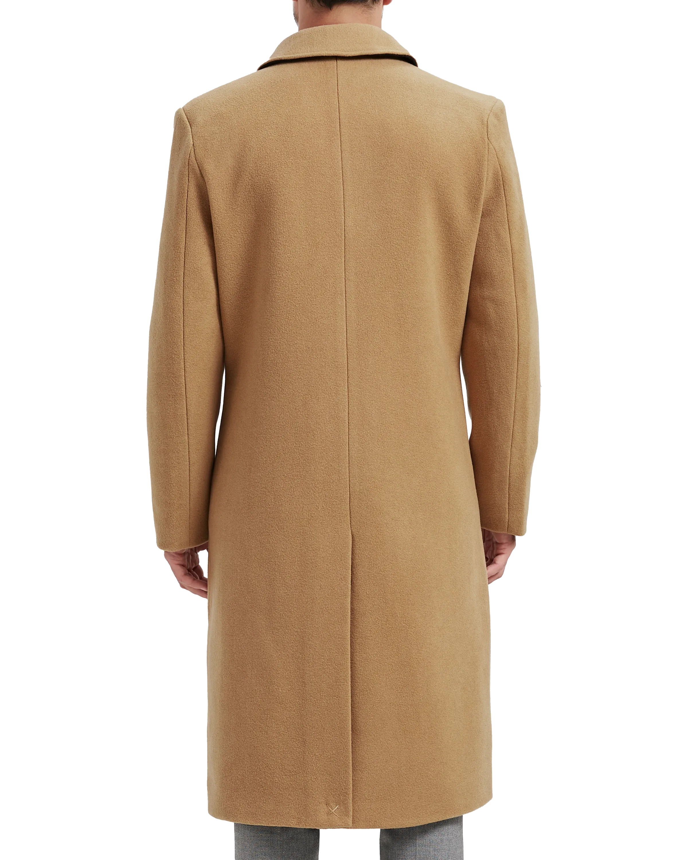 Camel Long Wool Cashmere Overcoat Hidden Buttons