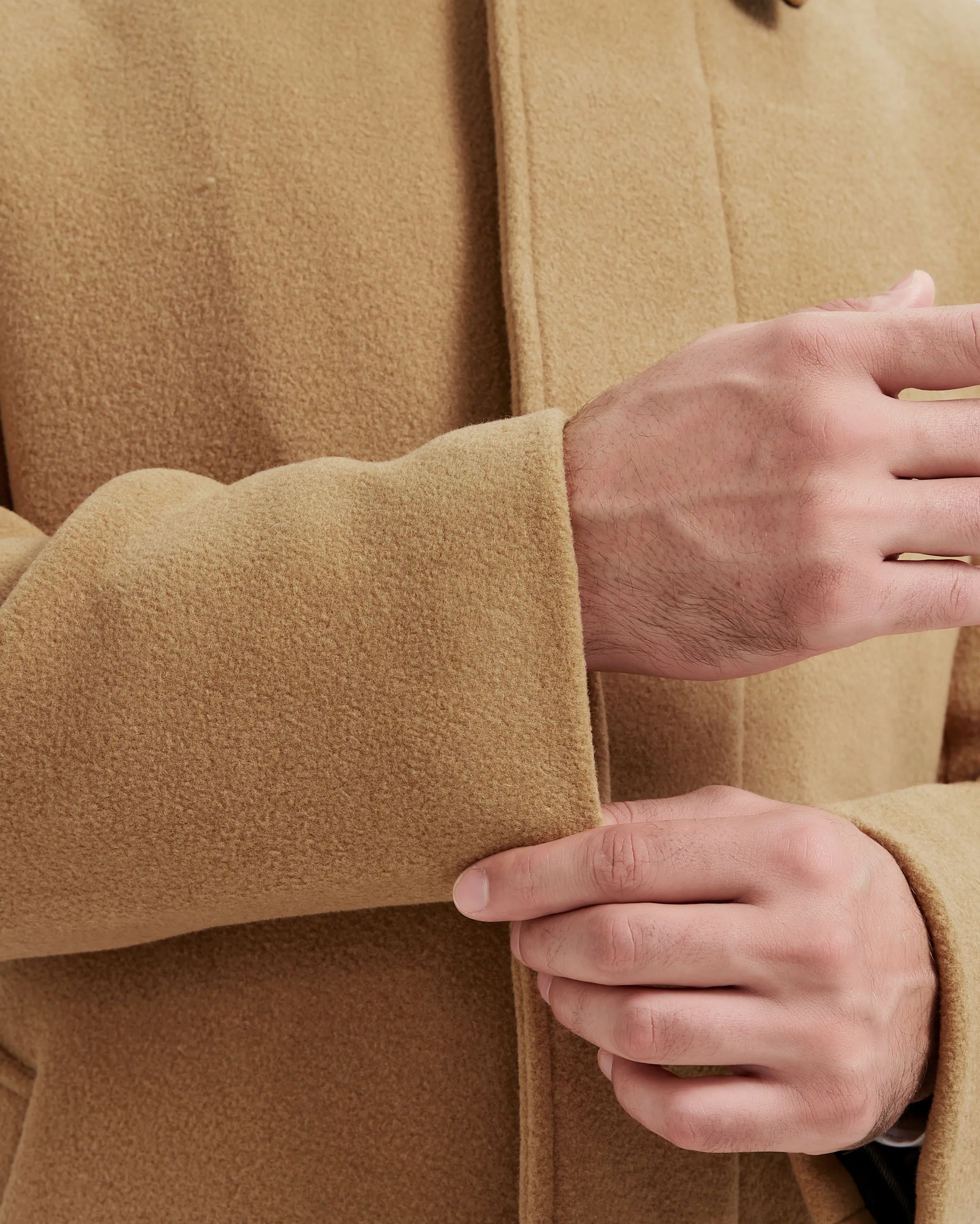 Camel Long Wool Cashmere Overcoat Hidden Buttons