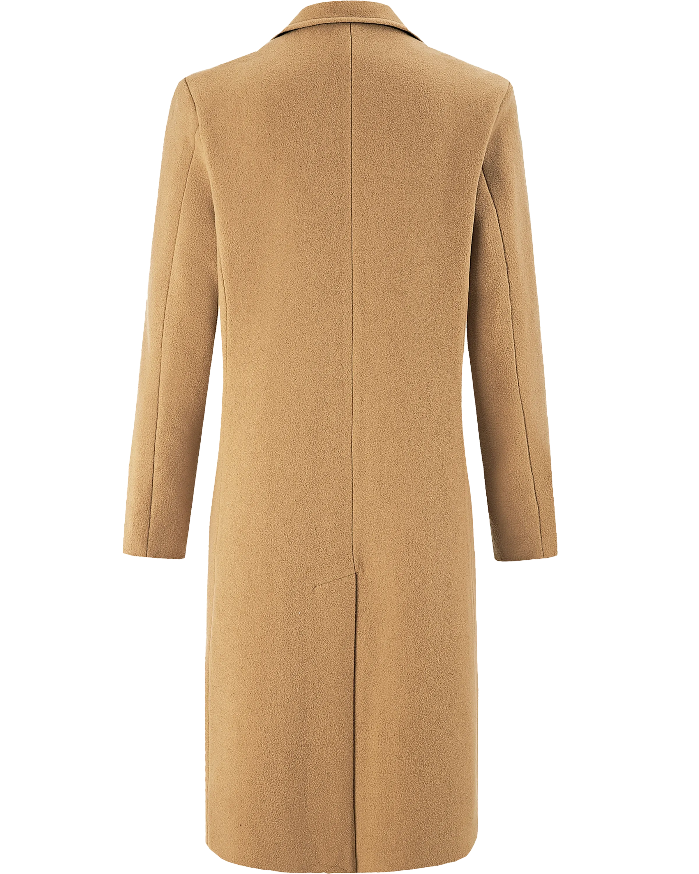 Camel Long Wool Cashmere Overcoat Hidden Buttons