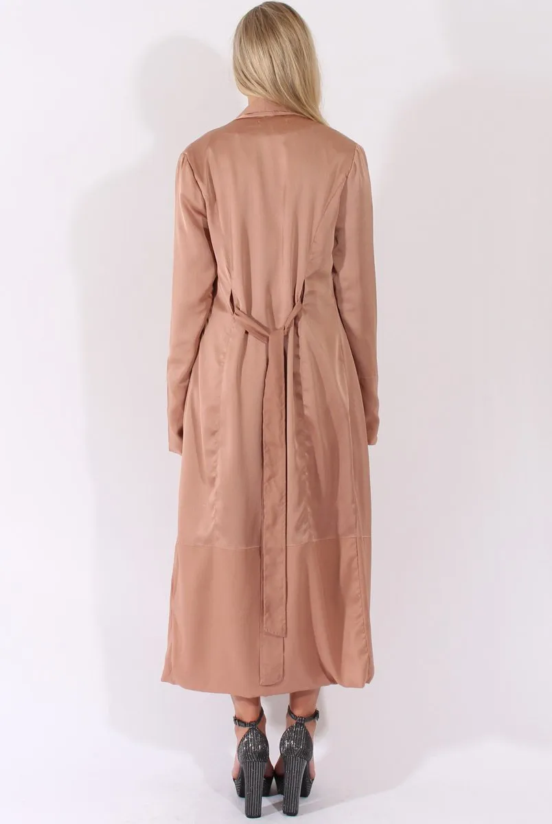 Camel Satin Belted Duster Jacket - Candice