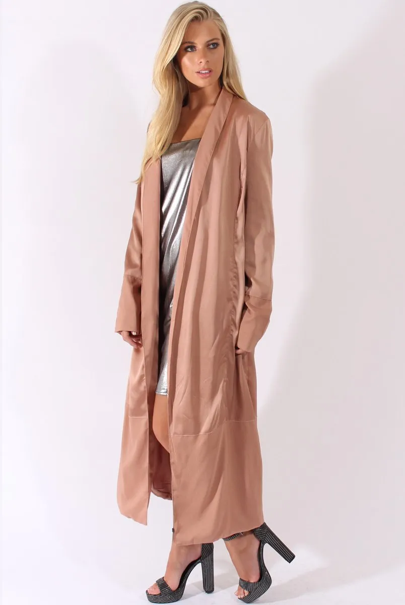 Camel Satin Belted Duster Jacket - Candice