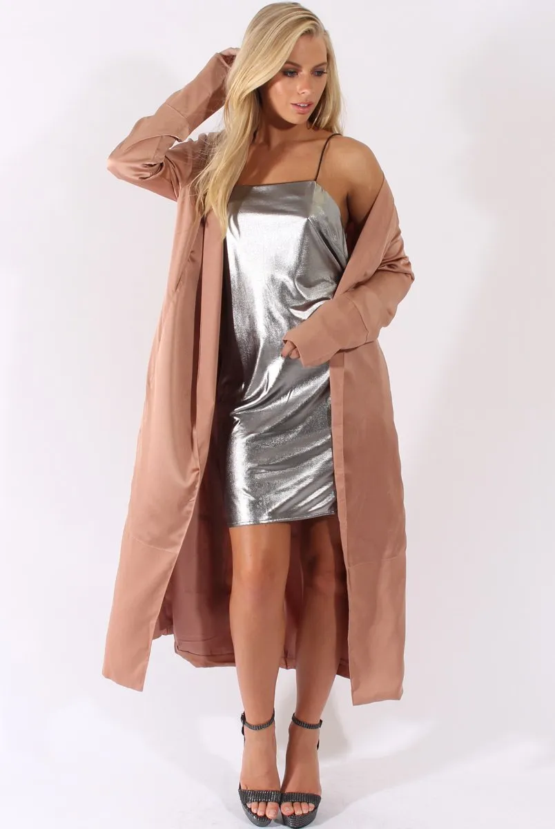 Camel Satin Belted Duster Jacket - Candice