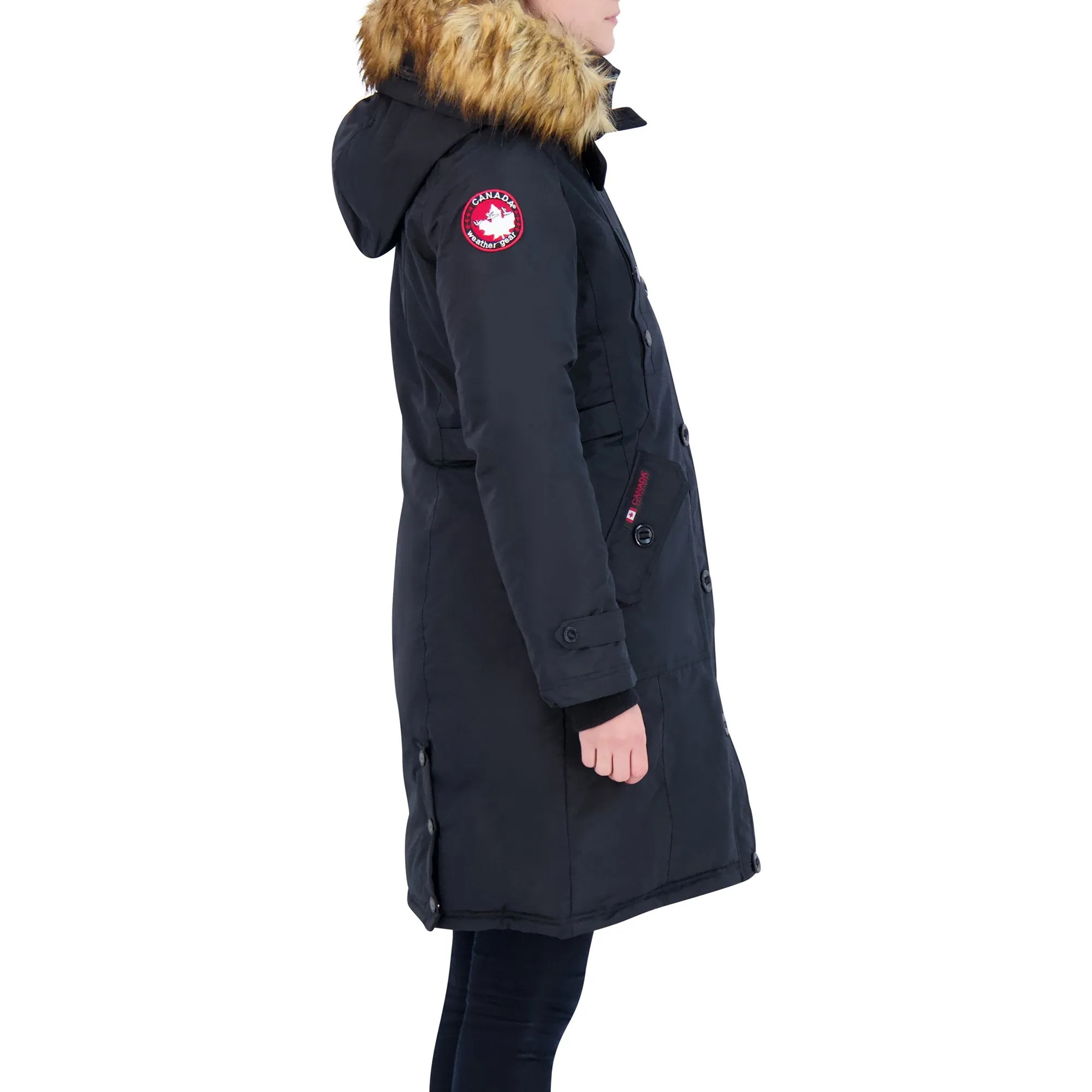 Canada Weather Essentials Long Parka in Black, Size Large