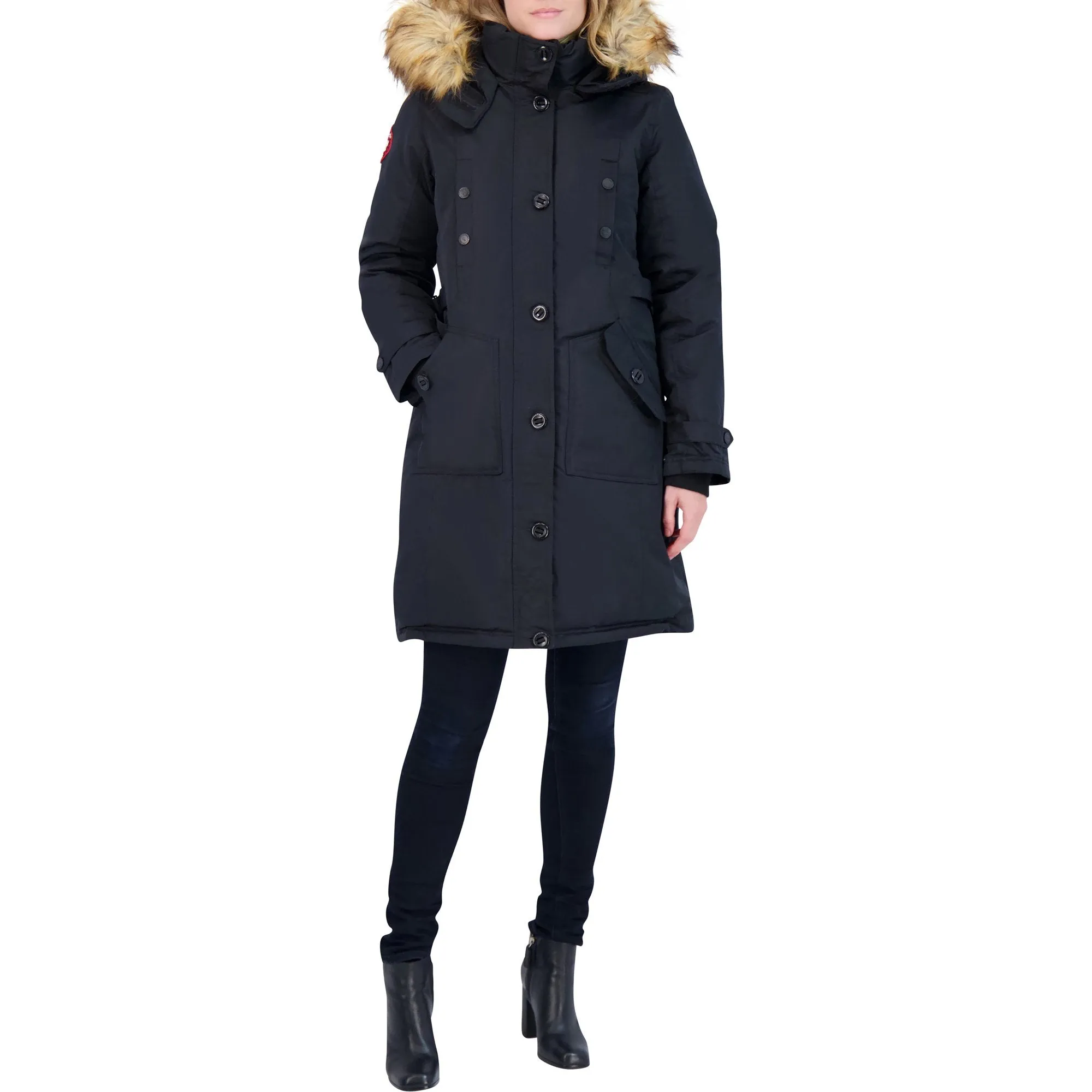 Canada Weather Essentials Long Parka in Black, Size Large