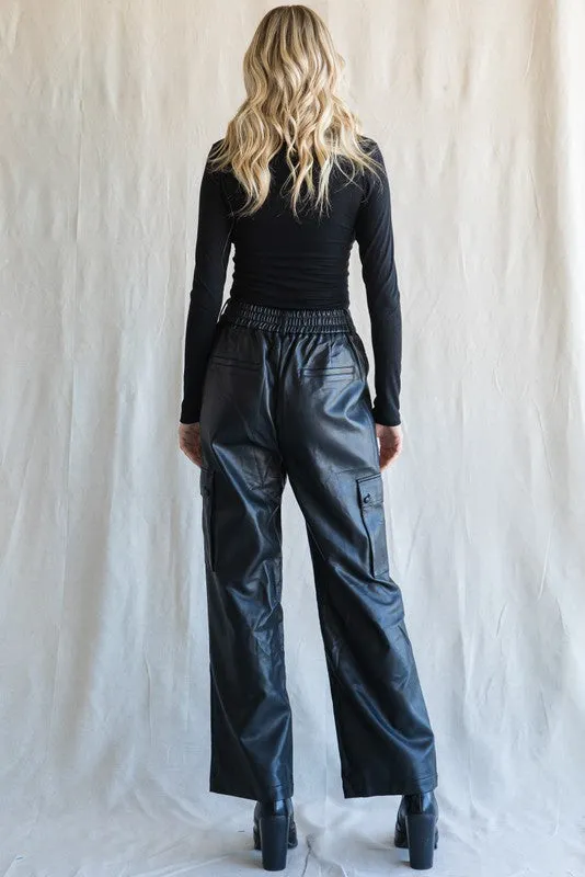 Cargo Faux Leather Wide leg Pants