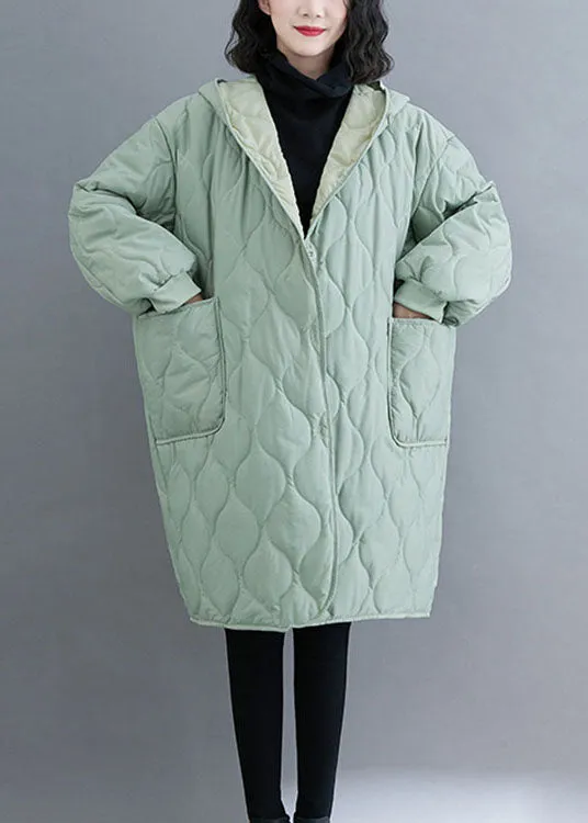 Casual Green Hooded Pockets Fine Cotton Filled Winter parka